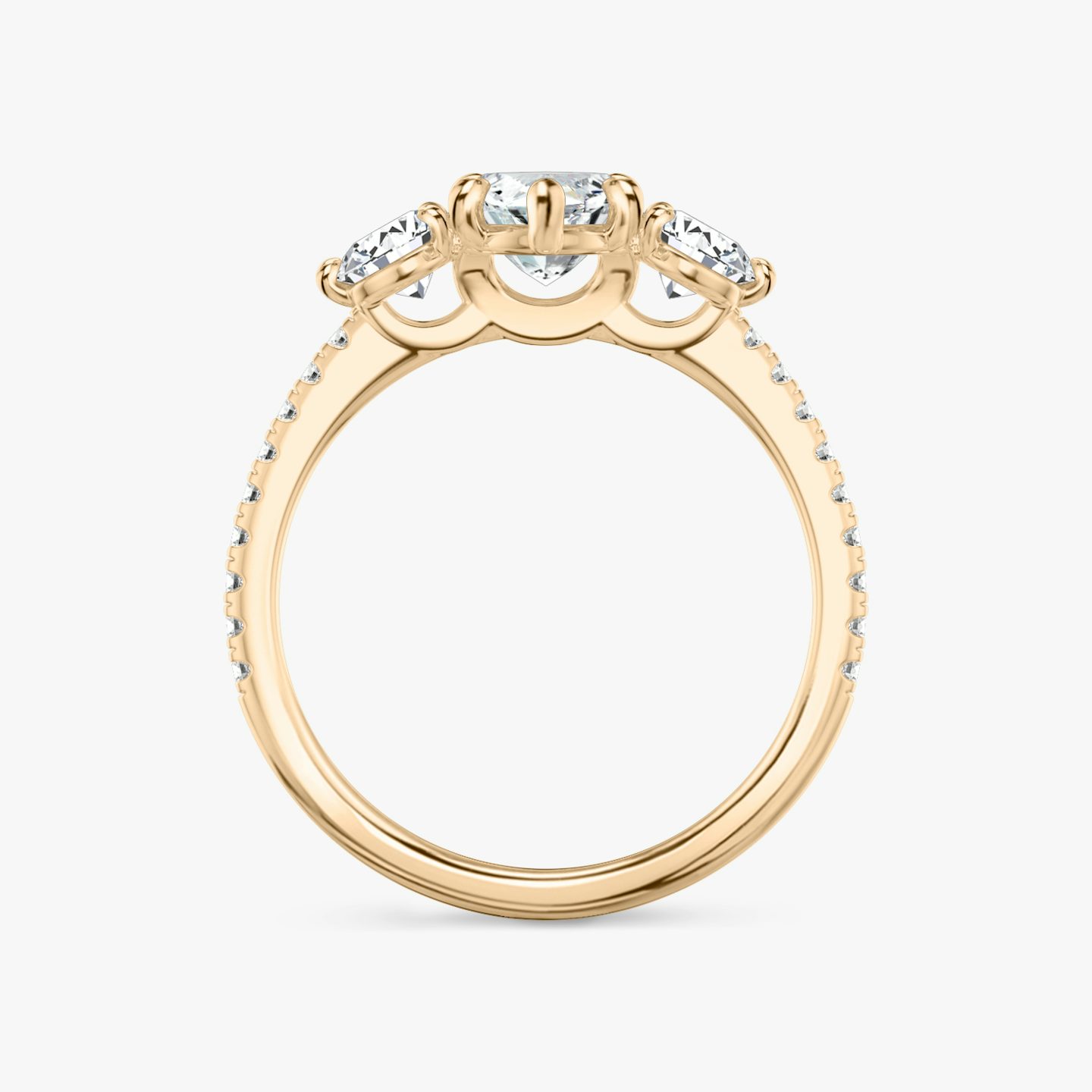 The Three Stone | Pavé Marquise | 14k | 14k Rose Gold | Band: Pavé | Side stone carat: 1/4 | Side stone shape: Round Brilliant | Diamond orientation: vertical | Carat weight: See full inventory