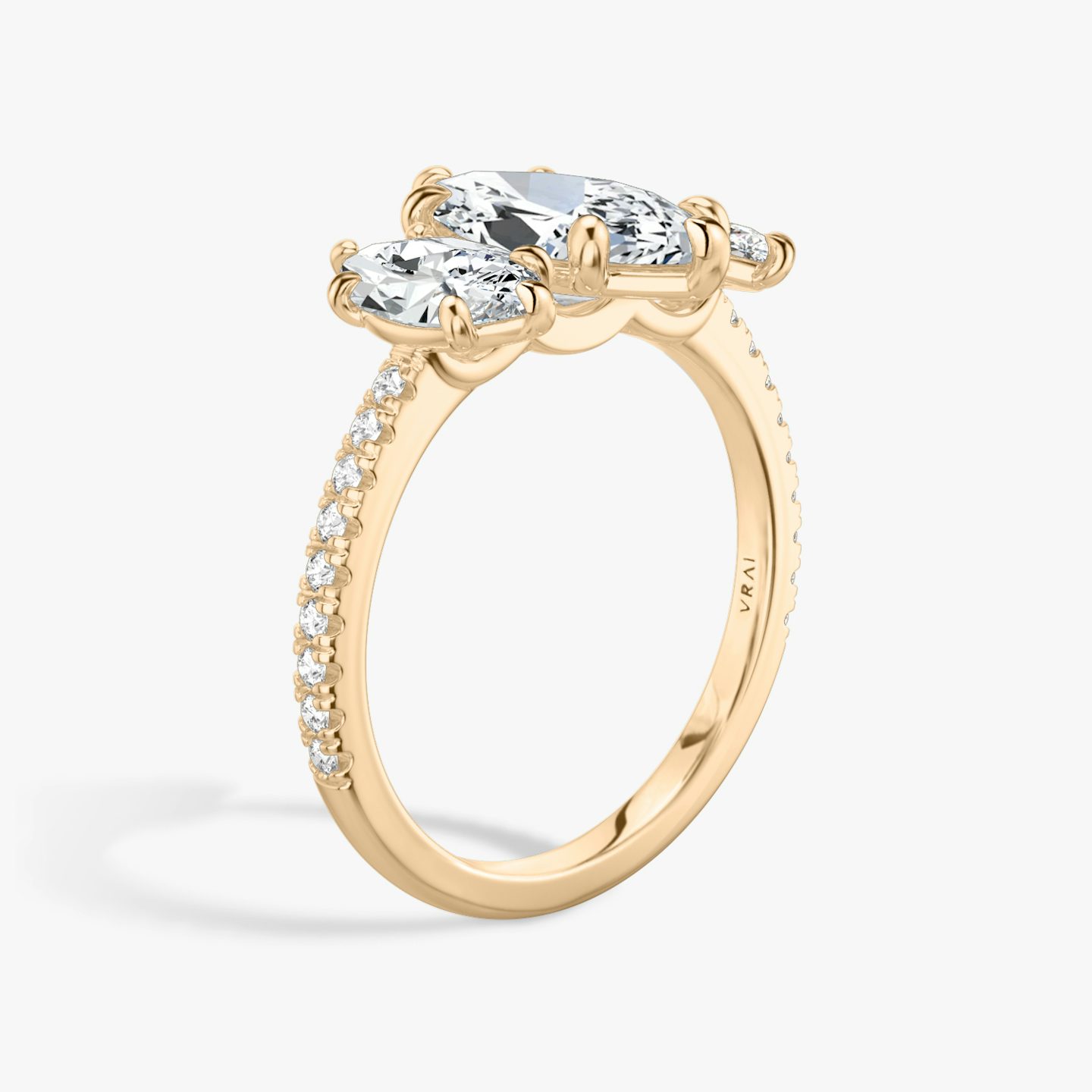 The Three Stone | Pavé Marquise | 14k | 14k Rose Gold | Band: Pavé | Side stone carat: 1/2 | Side stone shape: Pavé Marquise | Diamond orientation: vertical | Carat weight: See full inventory