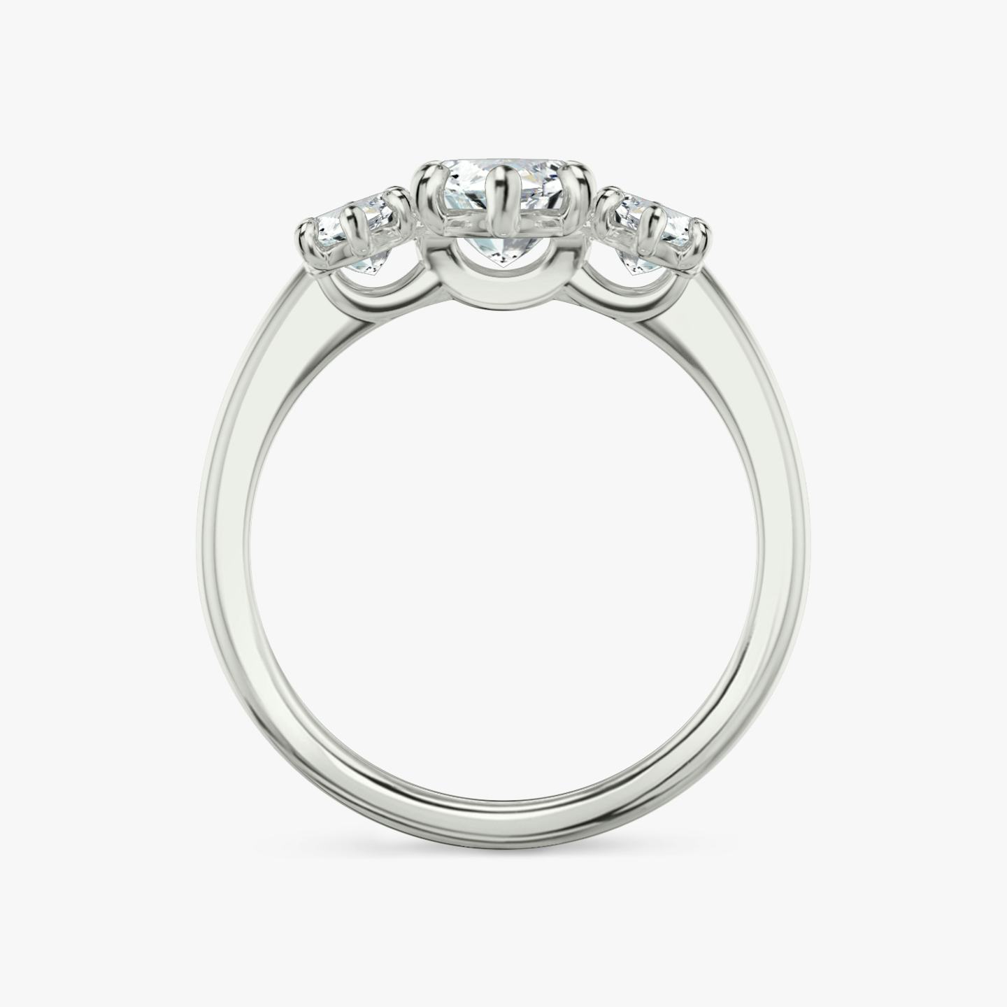 The Three Stone | Pavé Marquise | Platinum | Band: Plain | Side stone carat: 1/2 | Side stone shape: Pavé Marquise | Diamond orientation: vertical | Carat weight: See full inventory