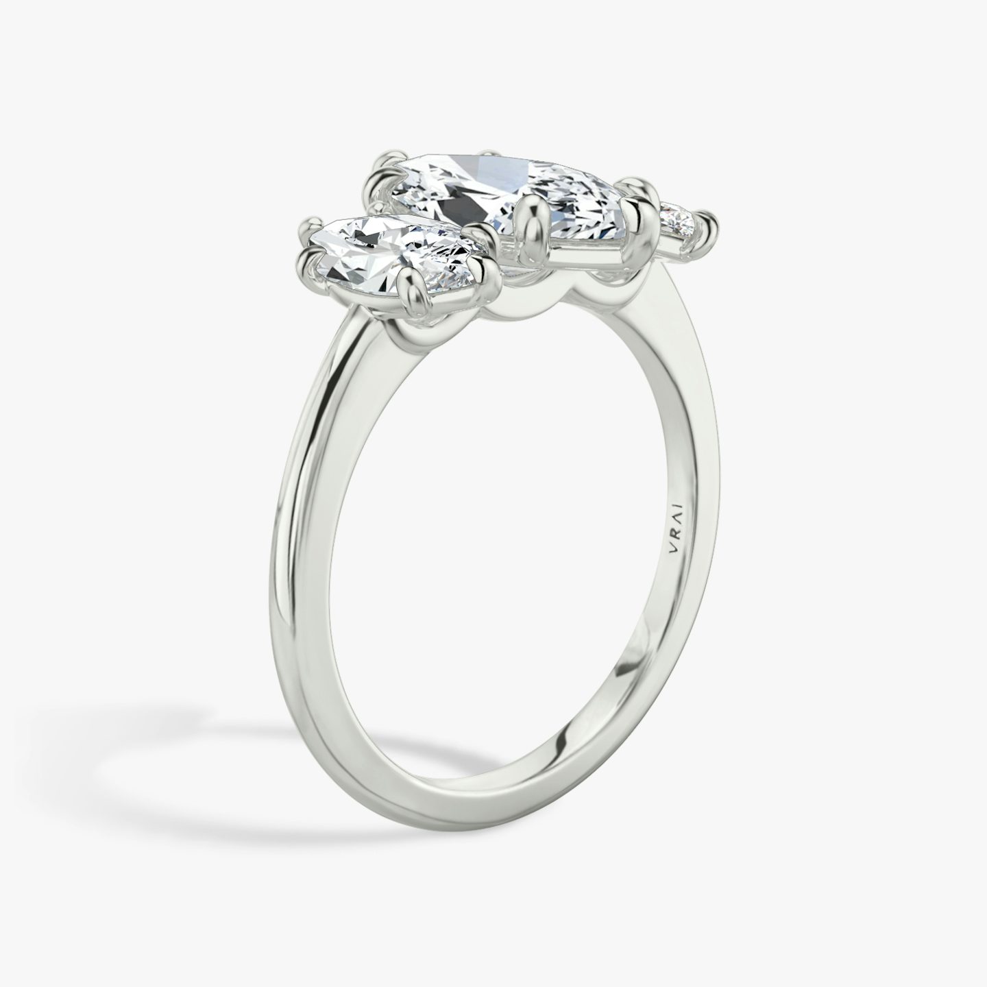 The Three Stone | Pavé Marquise | 18k | 18k White Gold | Band: Plain | Side stone carat: 1/2 | Side stone shape: Pavé Marquise | Diamond orientation: vertical | Carat weight: See full inventory