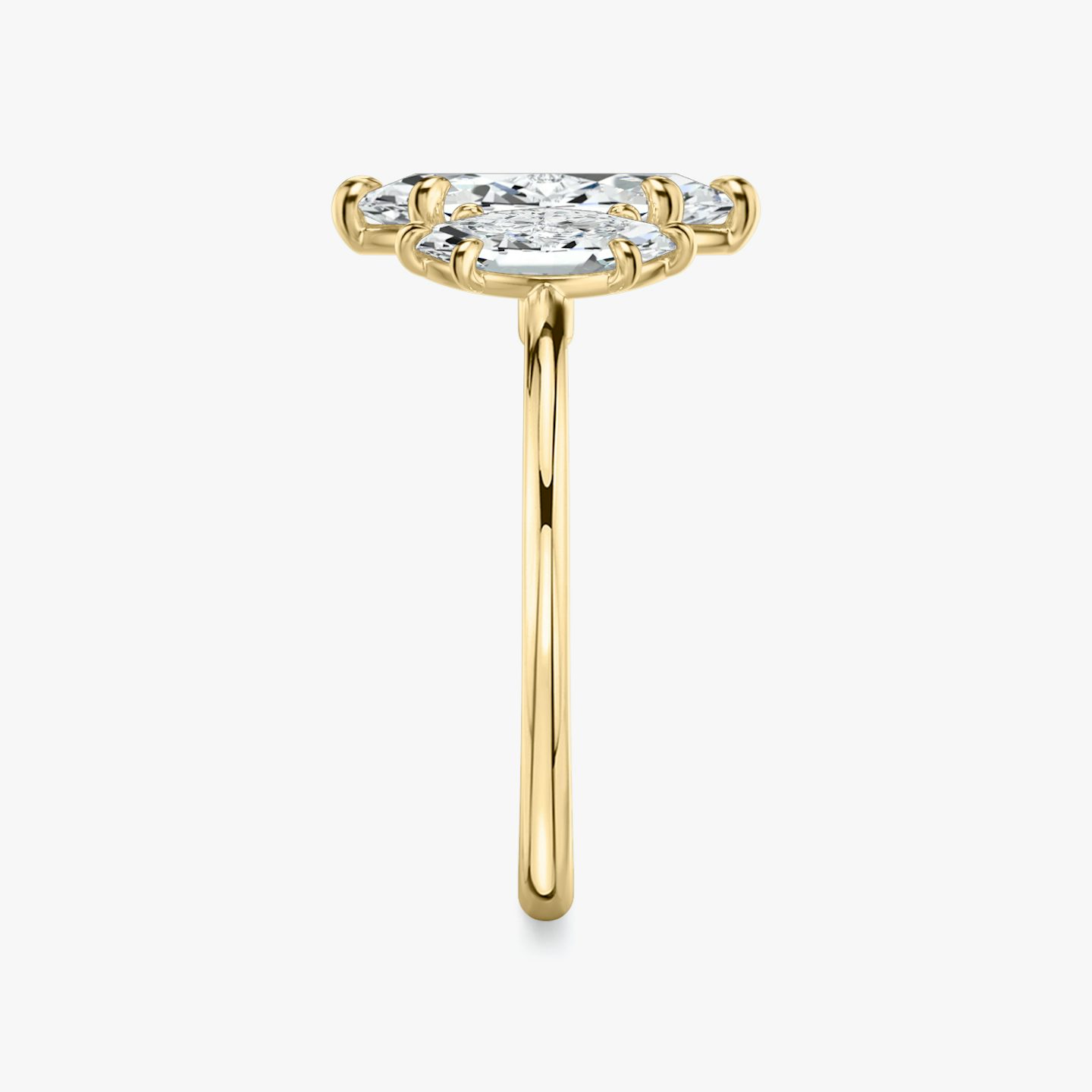 The Three Stone | Pavé Marquise | 18k | 18k Yellow Gold | Band: Plain | Side stone carat: 1/2 | Side stone shape: Pavé Marquise | Diamond orientation: vertical | Carat weight: See full inventory