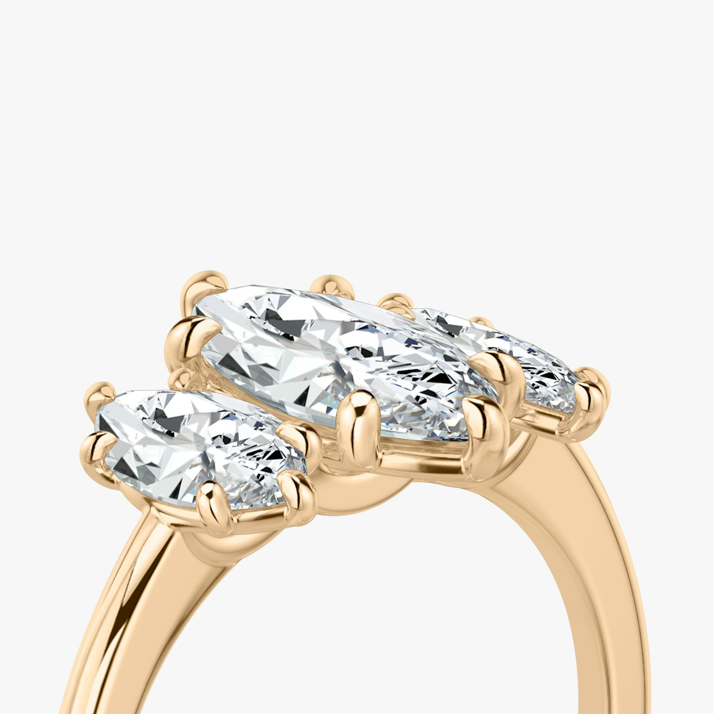 The Three Stone | Pavé Marquise | 14k | 14k Rose Gold | Band: Plain | Side stone carat: 1/2 | Side stone shape: Pavé Marquise | Diamond orientation: vertical | Carat weight: See full inventory