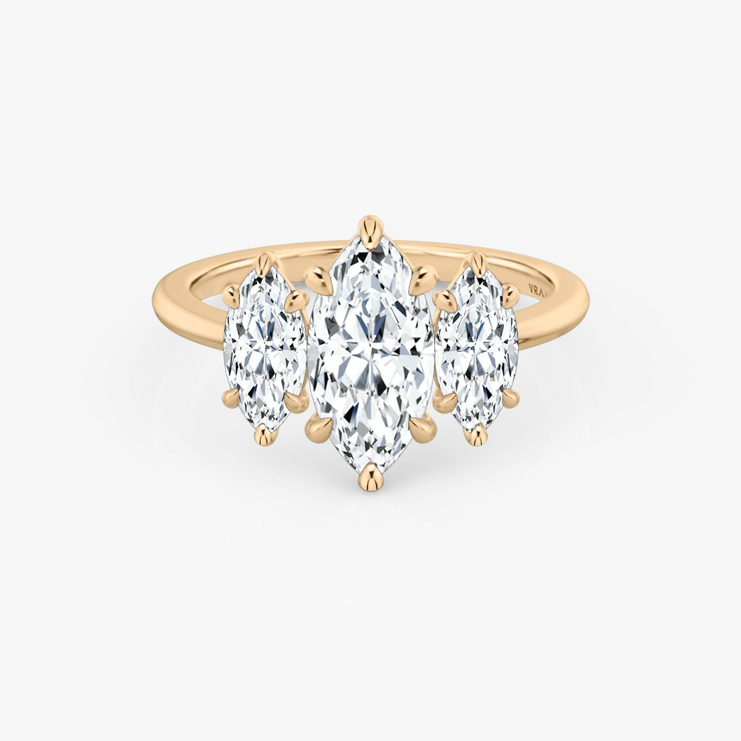 The Three Stone | Pavé Marquise | 14k | 14k Rose Gold | Band: Plain | Side stone carat: 1/2 | Side stone shape: Pavé Marquise | Diamond orientation: vertical | Carat weight: See full inventory