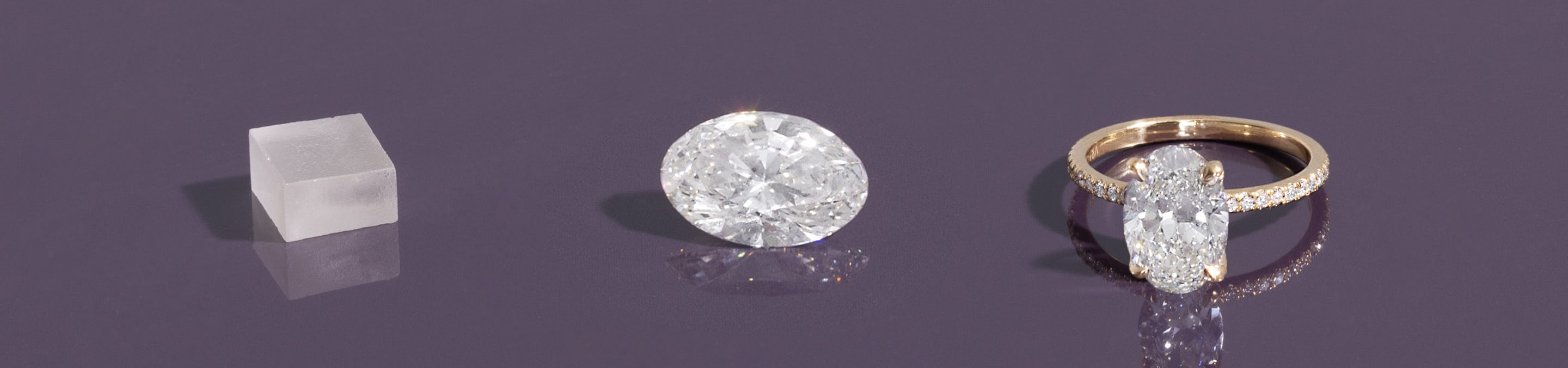 A rough VRAI created diamond, Oval cut diamond, and Oval cut engagement ring