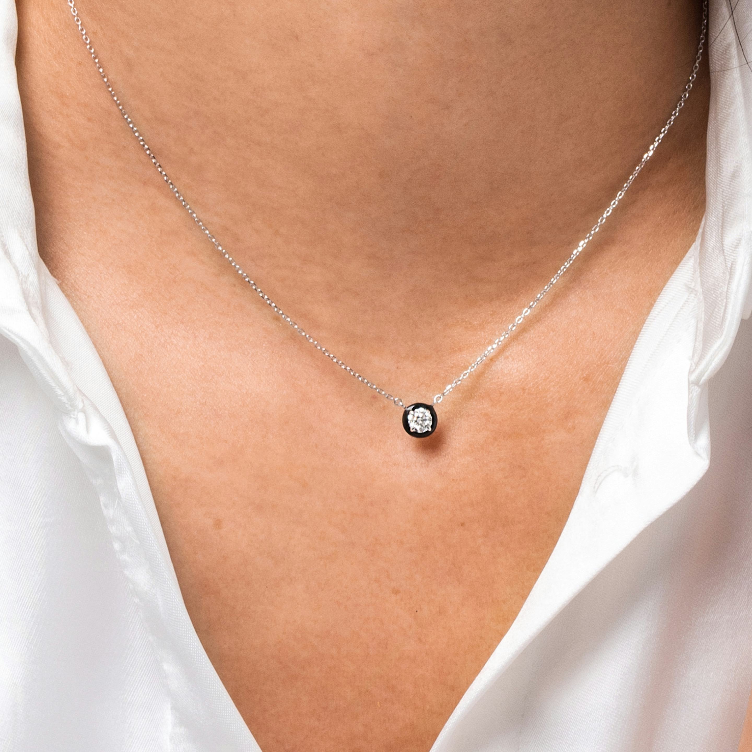 Aura Solitaire Necklace | Round Brilliant | Sterling Silver | Chain length: 16-18 | Ceramic color: Black