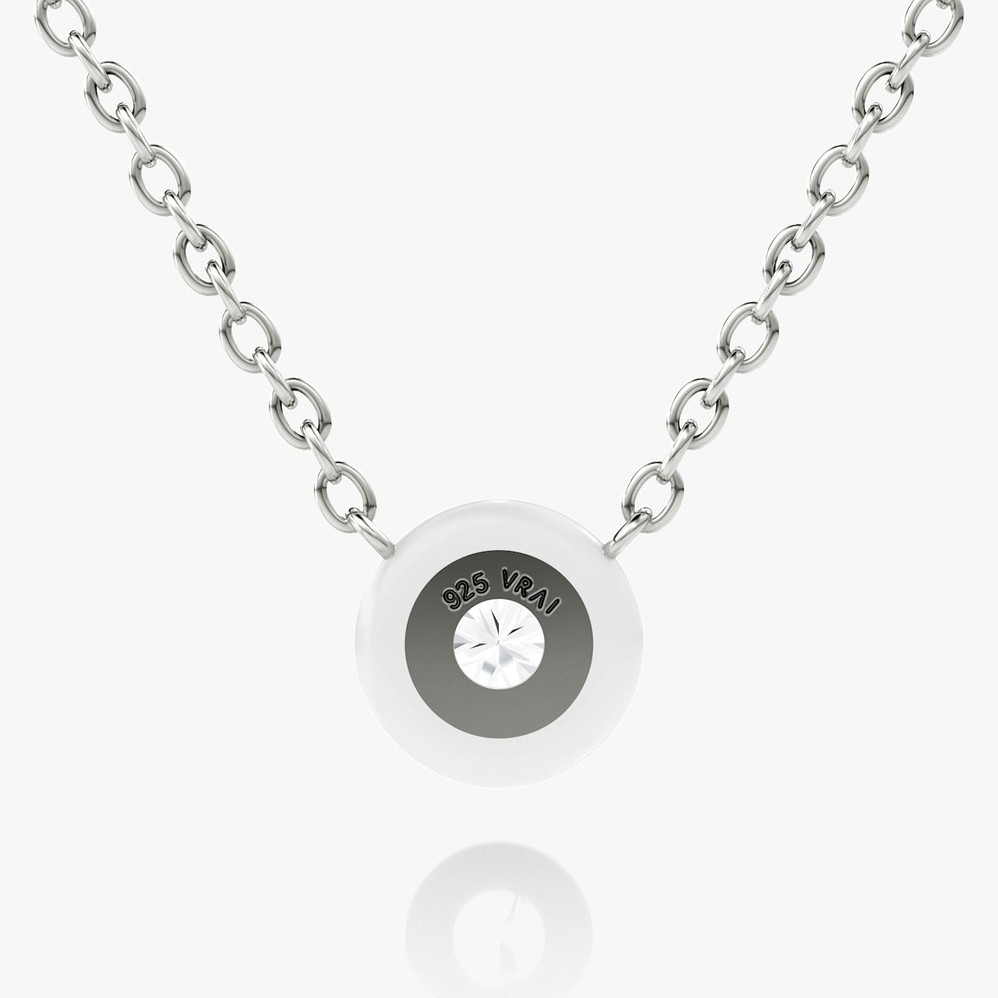 Aura Solitaire Necklace | Round Brilliant | Sterling Silver | Chain length: 16-18 | Ceramic color: White