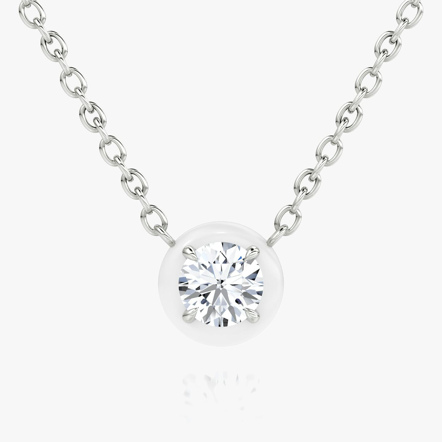 Aura Solitaire Necklace | Round Brilliant | Sterling Silver | Chain length: 16-18 | Ceramic color: White