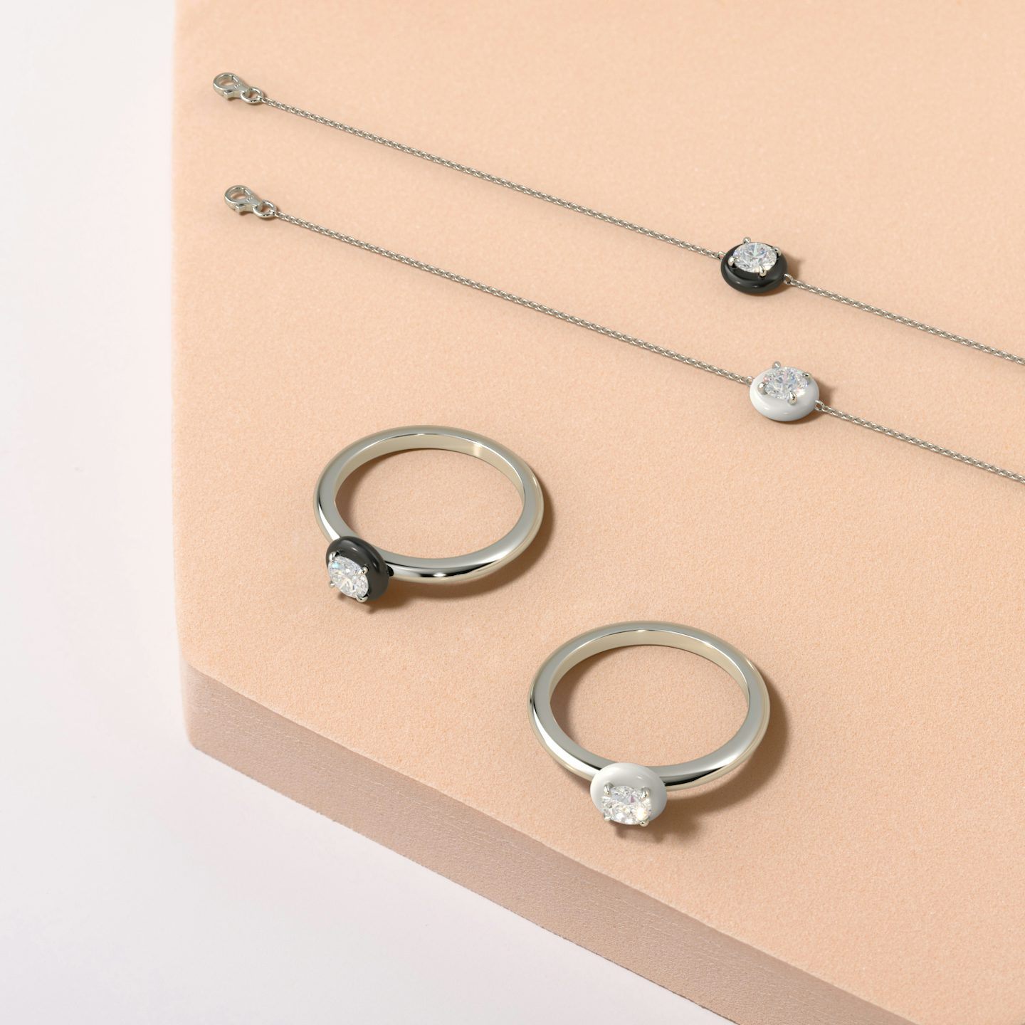 Aura Solitaire Ring | Round Brilliant | Sterling Silver | Ceramic color: White