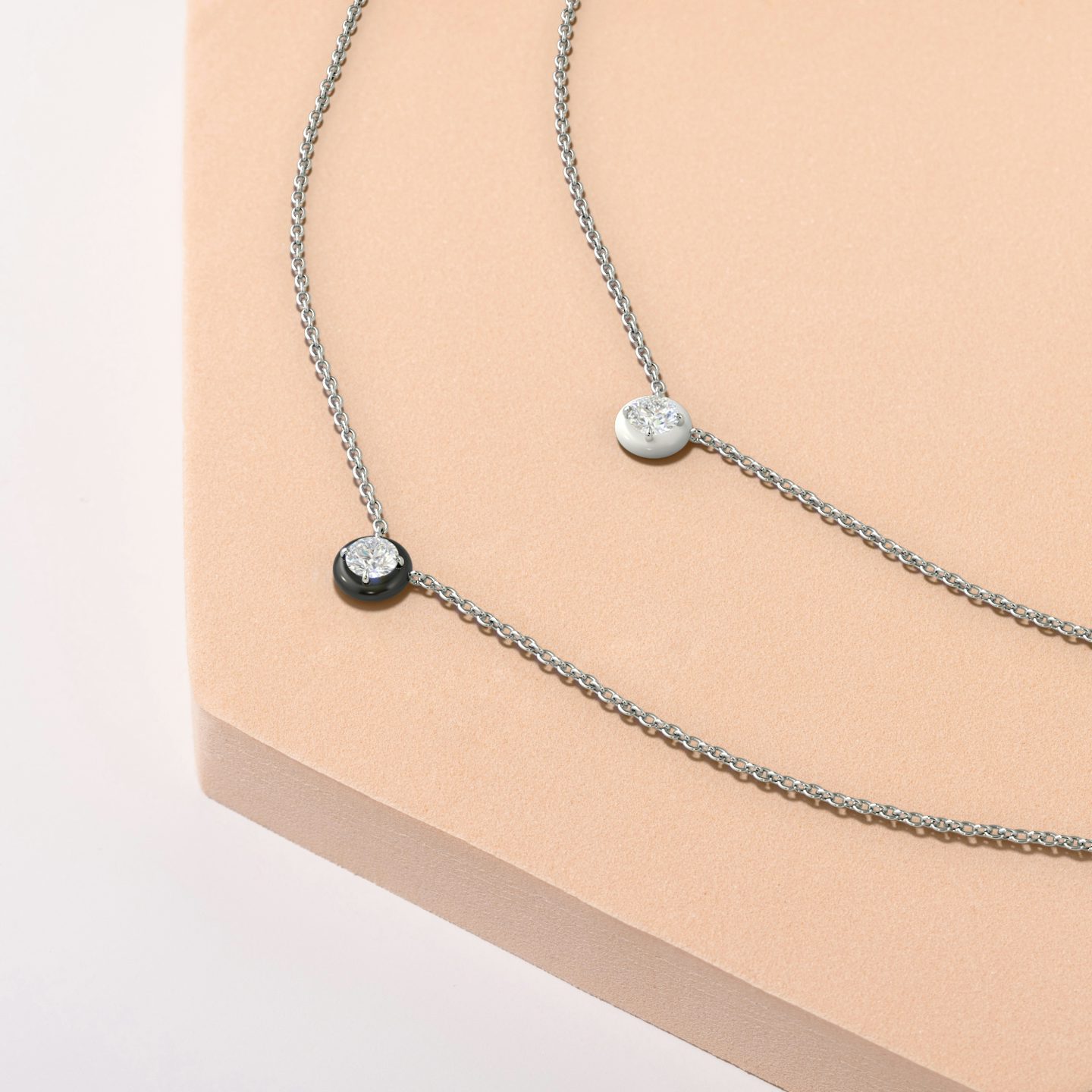 Aura Solitär Halskette | Rund | Sterling Silber | Kettenlänge: 16-18 | Keramikfarbe:  Weiß