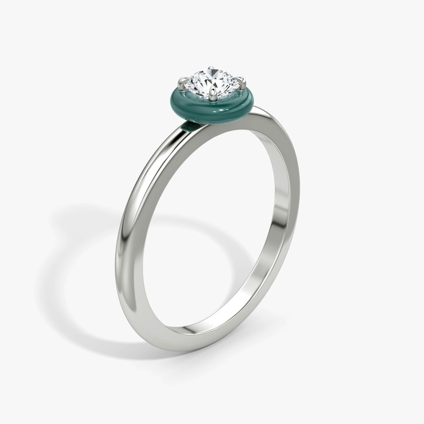 Aura Solitaire Ring | Round Brilliant | Sterling Silver | Ceramic color: Dark green