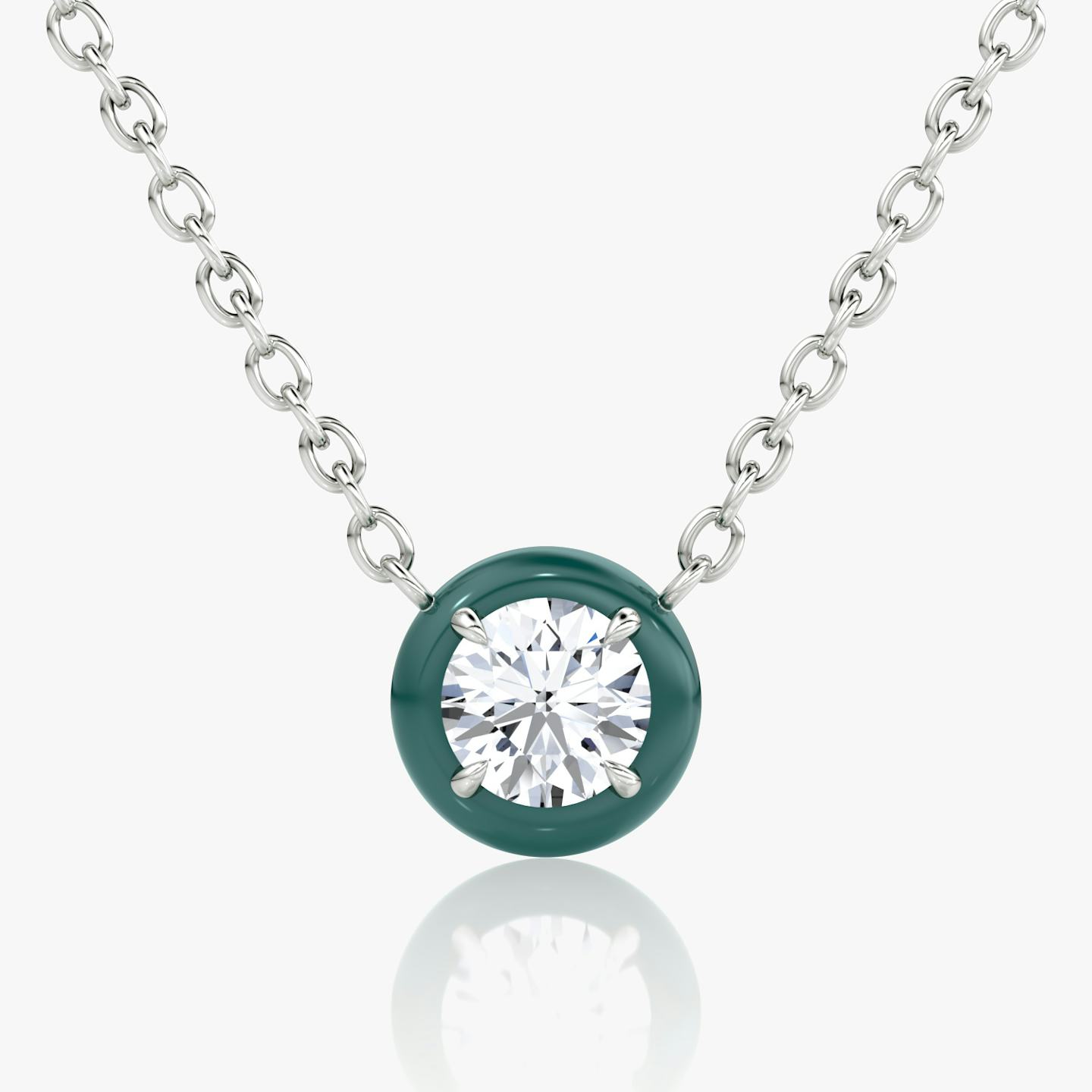 Aura Solitaire Necklace | Round Brilliant | Sterling Silver | Chain length: 16-18 | Ceramic color: Dark green