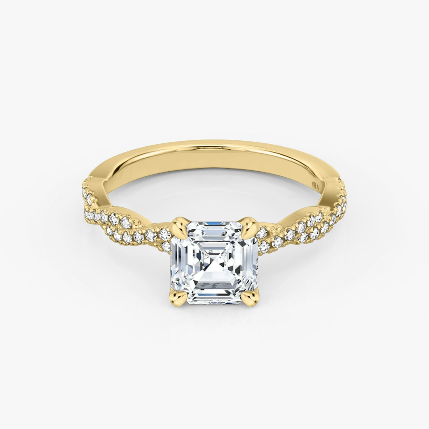 The Twisted Classic | Asscher | 18k | 18k Yellow Gold | Band: Double pavé | Diamond orientation: vertical | Carat weight: See full inventory