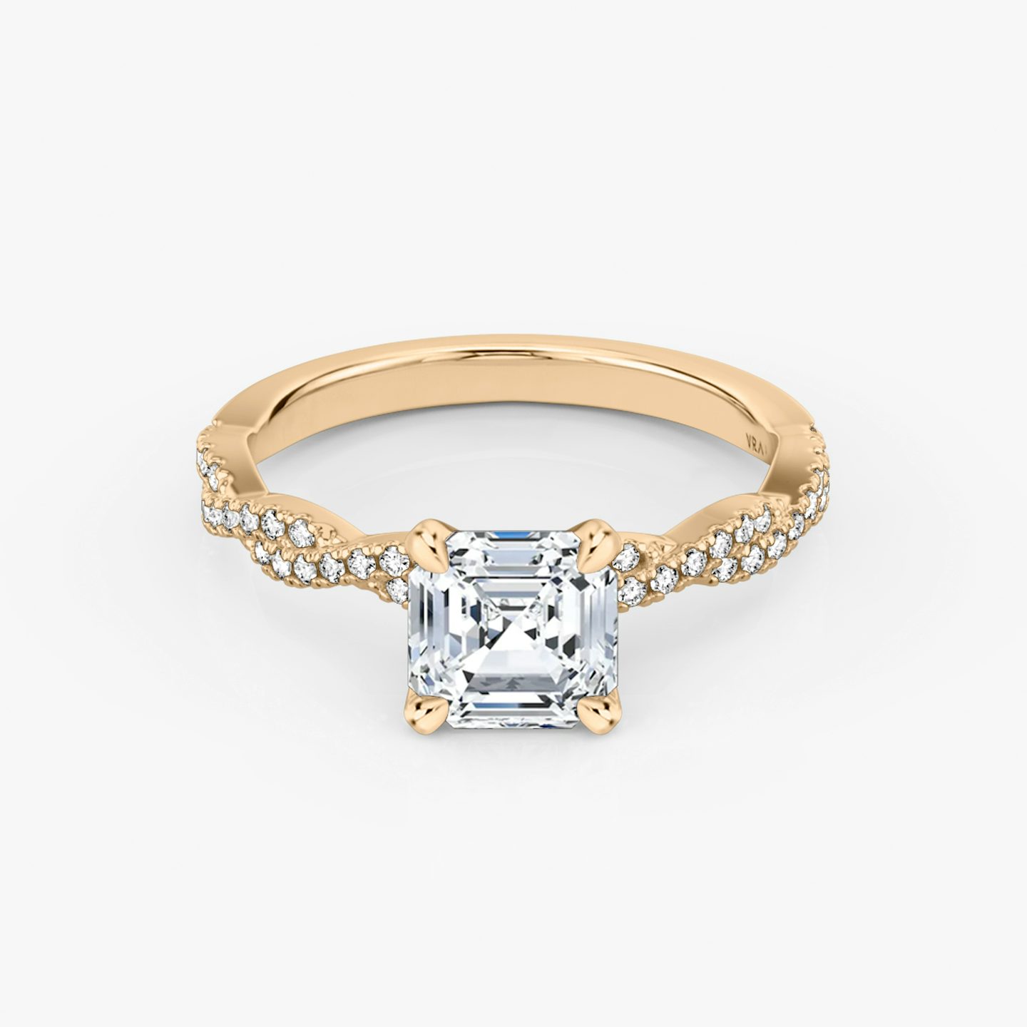 The Twisted Classic | Asscher | 14k | 14k Rose Gold | Band: Double pavé | Diamond orientation: vertical | Carat weight: See full inventory