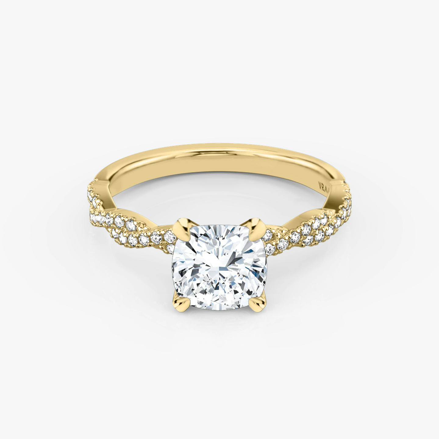 The Twisted Classic | Pavé Cushion | 18k | 18k Yellow Gold | Band: Double pavé | Diamond orientation: vertical | Carat weight: See full inventory