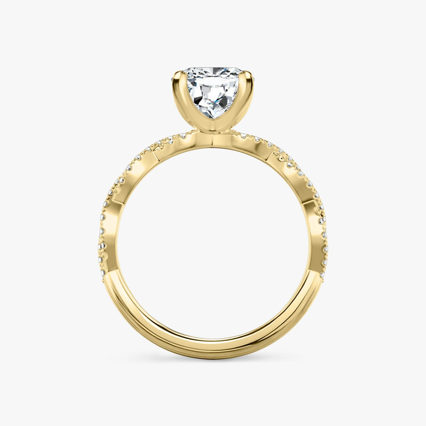 The Twisted Classic | Pavé Cushion | 18k | 18k Yellow Gold | Band: Double pavé | Diamond orientation: vertical | Carat weight: See full inventory