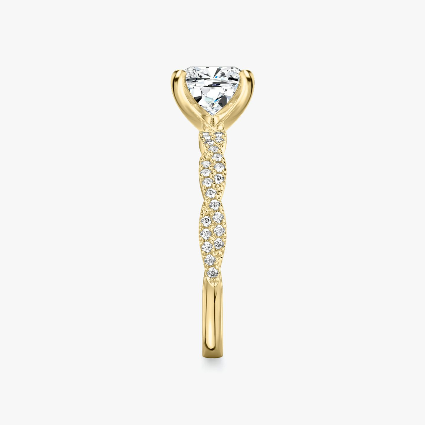 The Twisted Classic | cushion | 18k | yellow-gold | bandAccent: double-pave-twisted | diamondOrientation: vertical | caratWeight: other