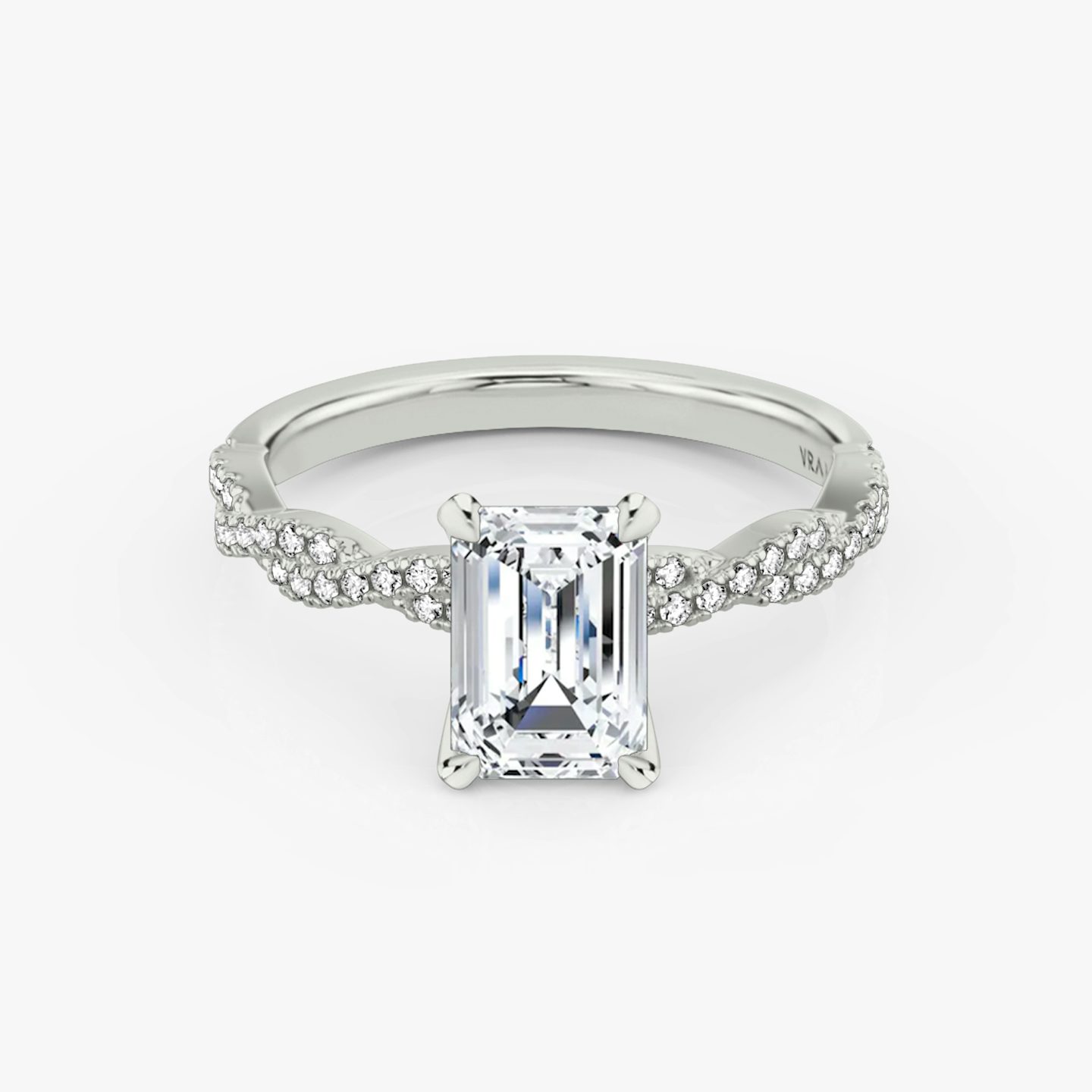 Twisted Classic | Emerald | Platin | Ring: Mit doppeltem Pavé-Besatz | Diamantausrichtung: vertical | Karatgewicht: Gesamtbestand ansehen