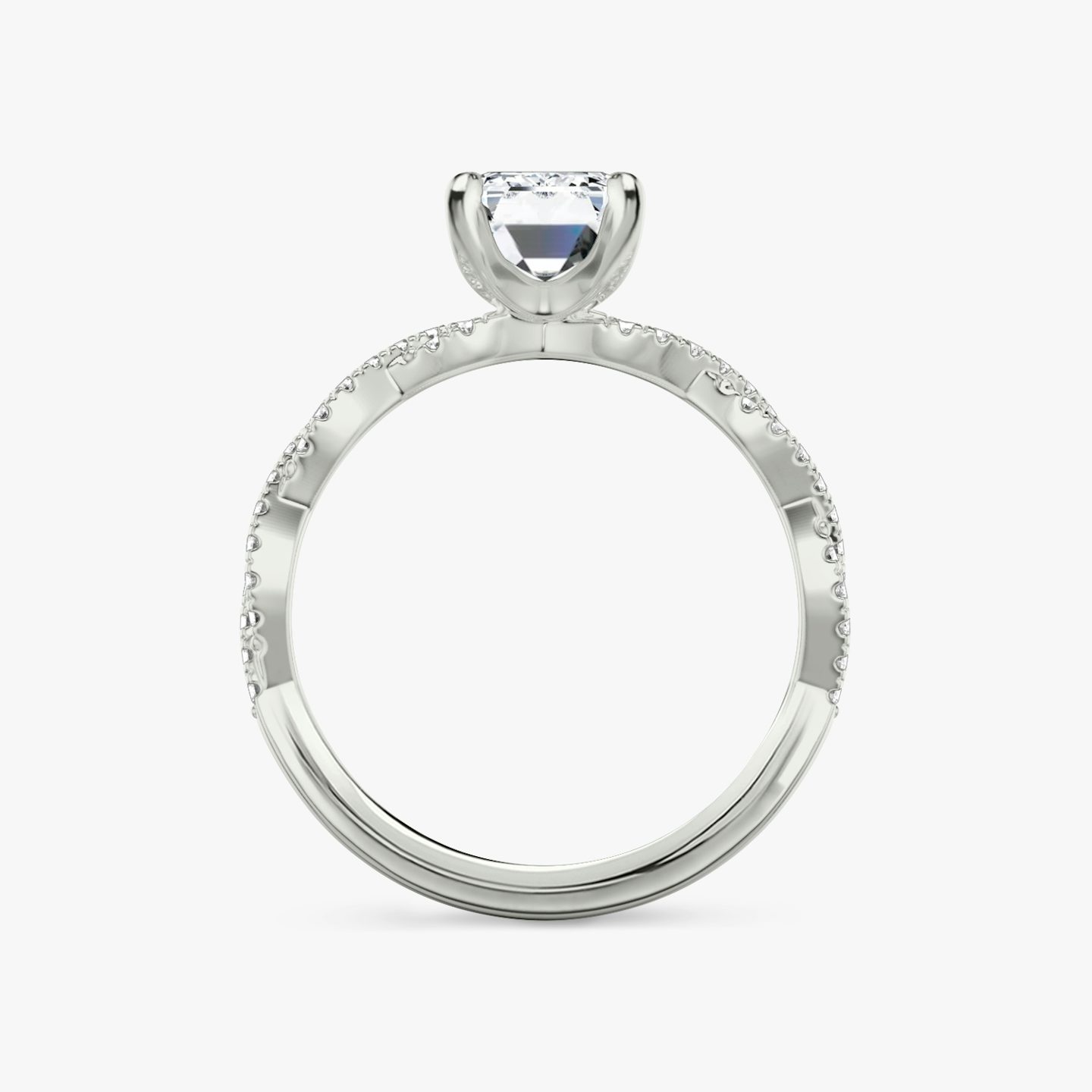 Twisted Classic | Emerald | Platin | Ring: Mit doppeltem Pavé-Besatz | Diamantausrichtung: vertical | Karatgewicht: Gesamtbestand ansehen