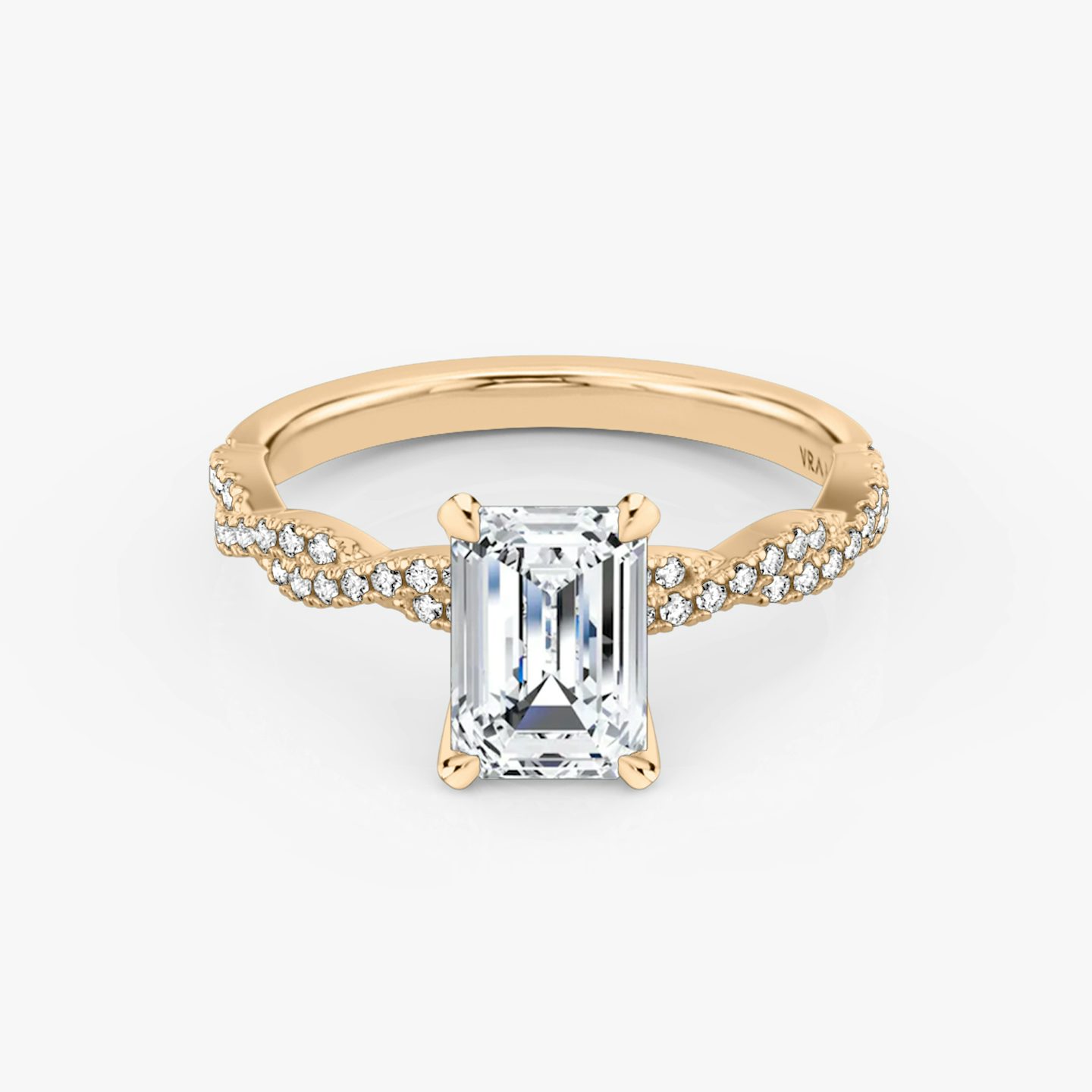 Twisted Classic | Emerald | 14k | 14k Roségold | Ring: Mit doppeltem Pavé-Besatz | Diamantausrichtung: vertical | Karatgewicht: Gesamtbestand ansehen