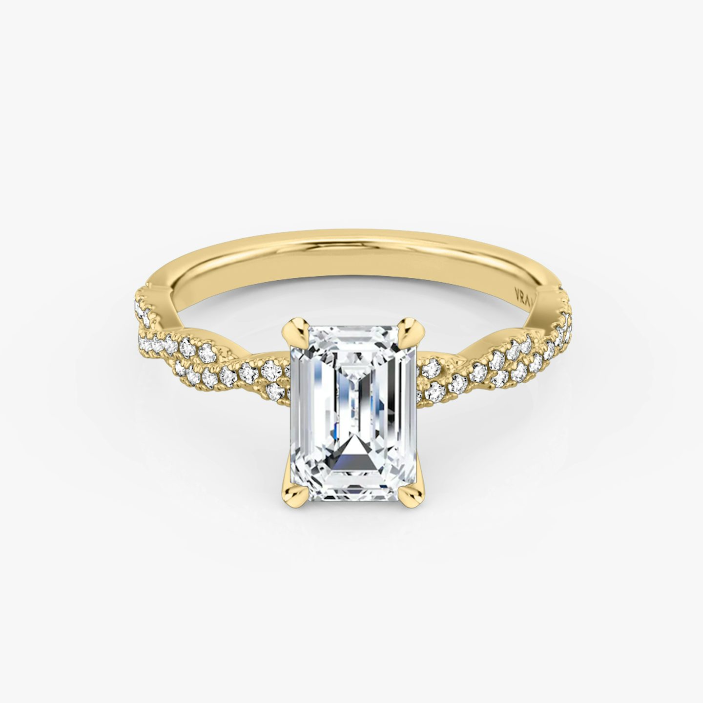 Twisted Classic | Emerald | 18k | 18k Gelbgold | Ring: Mit doppeltem Pavé-Besatz | Diamantausrichtung: vertical | Karatgewicht: Gesamtbestand ansehen