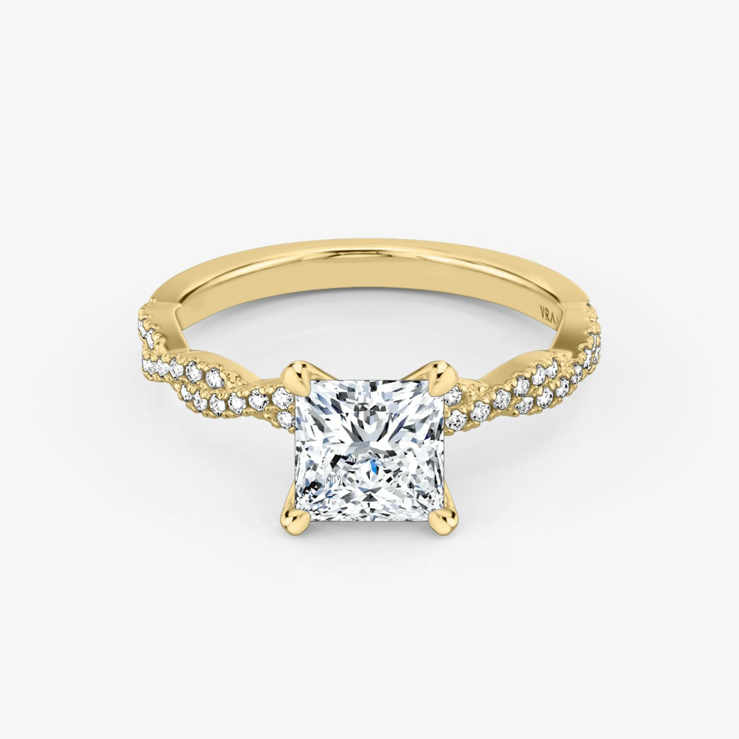 The Twisted Classic | Princess | 18k | 18k Yellow Gold | Band: Double pavé | Diamond orientation: vertical | Carat weight: See full inventory