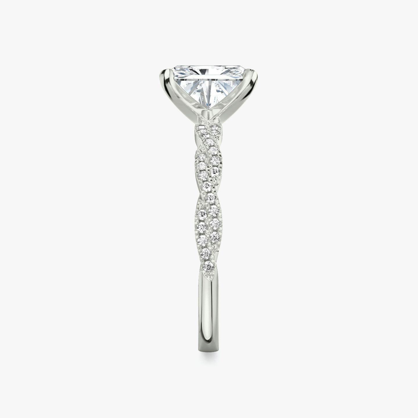The Twisted Classic | Radiant | Platinum | Band: Double pavé | Diamond orientation: vertical | Carat weight: See full inventory