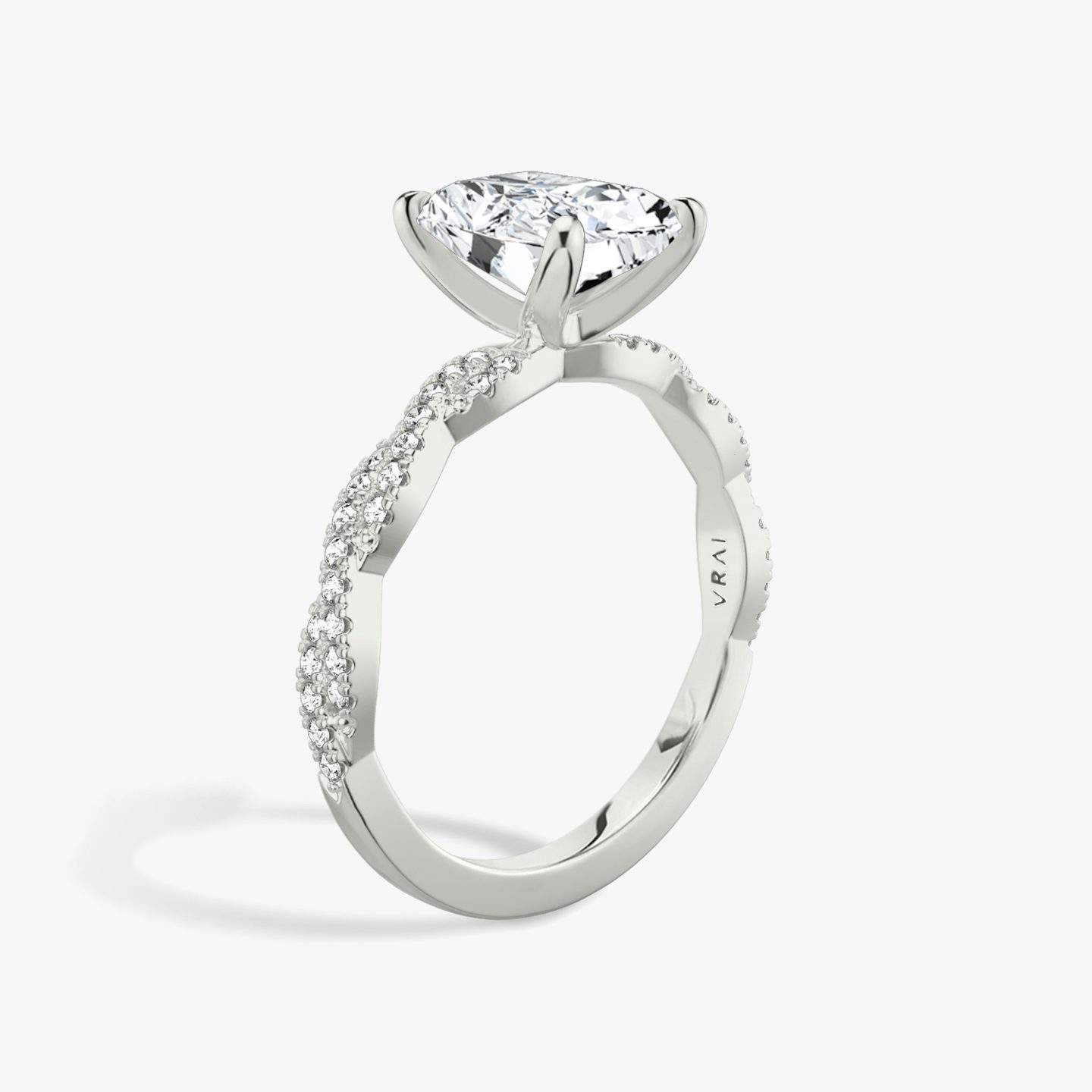 The Twisted Classic | Radiant | Platinum | Band: Double pavé | Diamond orientation: vertical | Carat weight: See full inventory