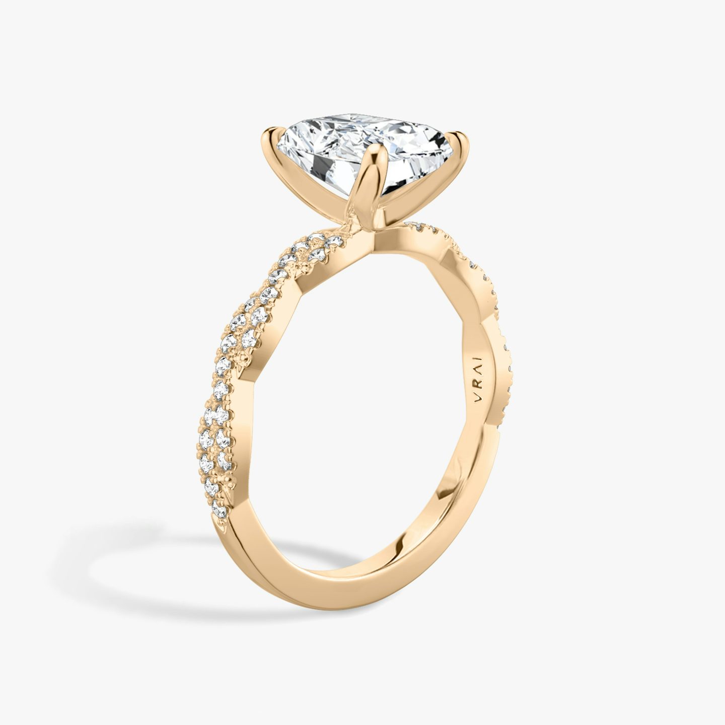 The Twisted Classic | Radiant | 14k | 14k Rose Gold | Band: Double pavé | Diamond orientation: vertical | Carat weight: See full inventory