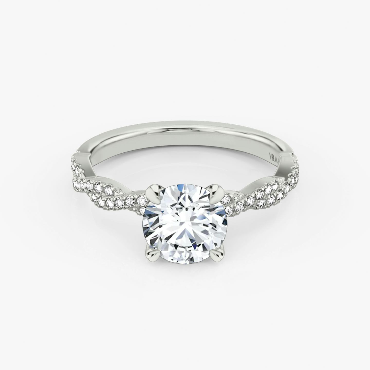 The Twisted Classic | Round Brilliant | 18k | 18k White Gold | Band: Double pavé | Carat weight: 1 | Diamond orientation: vertical