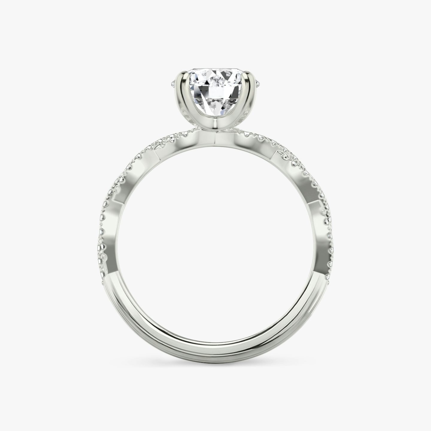 The Twisted Classic | Round Brilliant | 18k | 18k White Gold | Band: Double pavé | Carat weight: 1½ | Diamond orientation: vertical