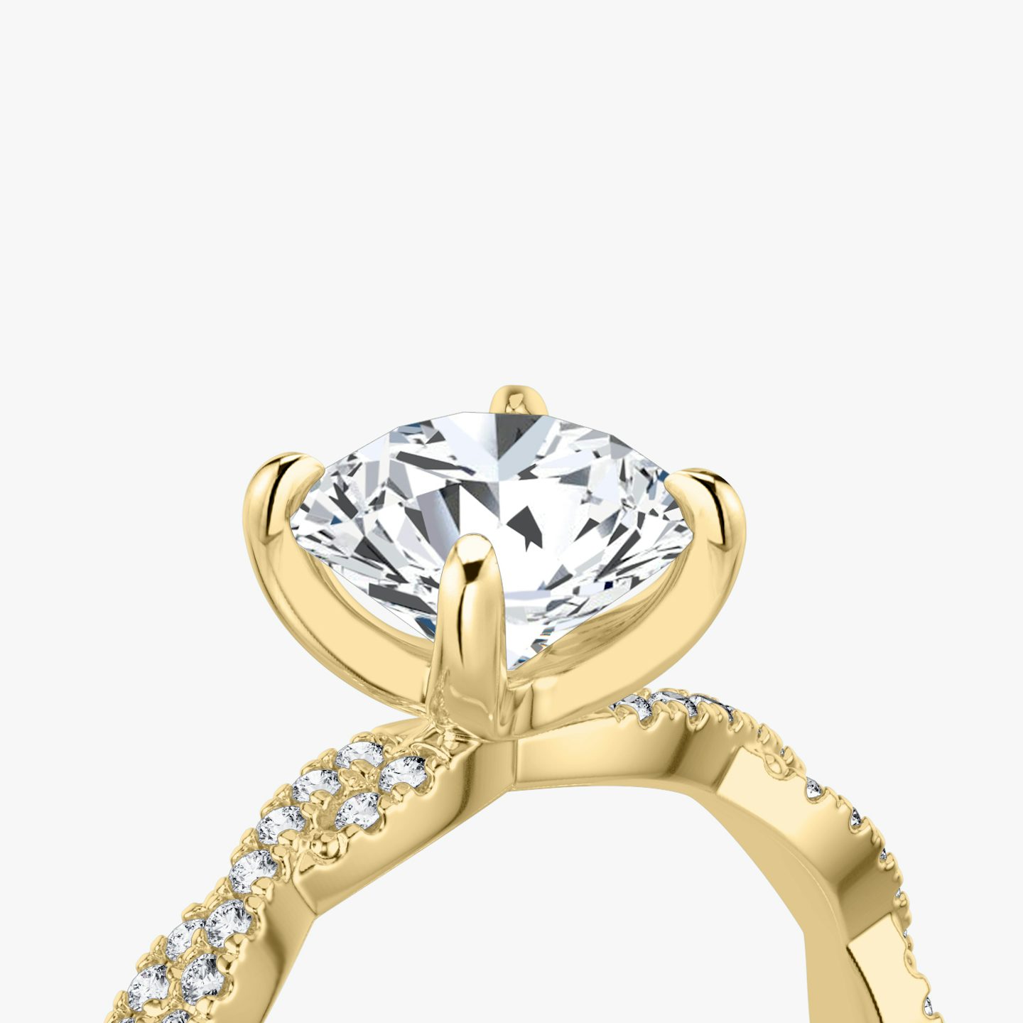 The Twisted Classic | Round Brilliant | 18k | 18k Yellow Gold | Band: Double pavé | Carat weight: 2 | Diamond orientation: vertical