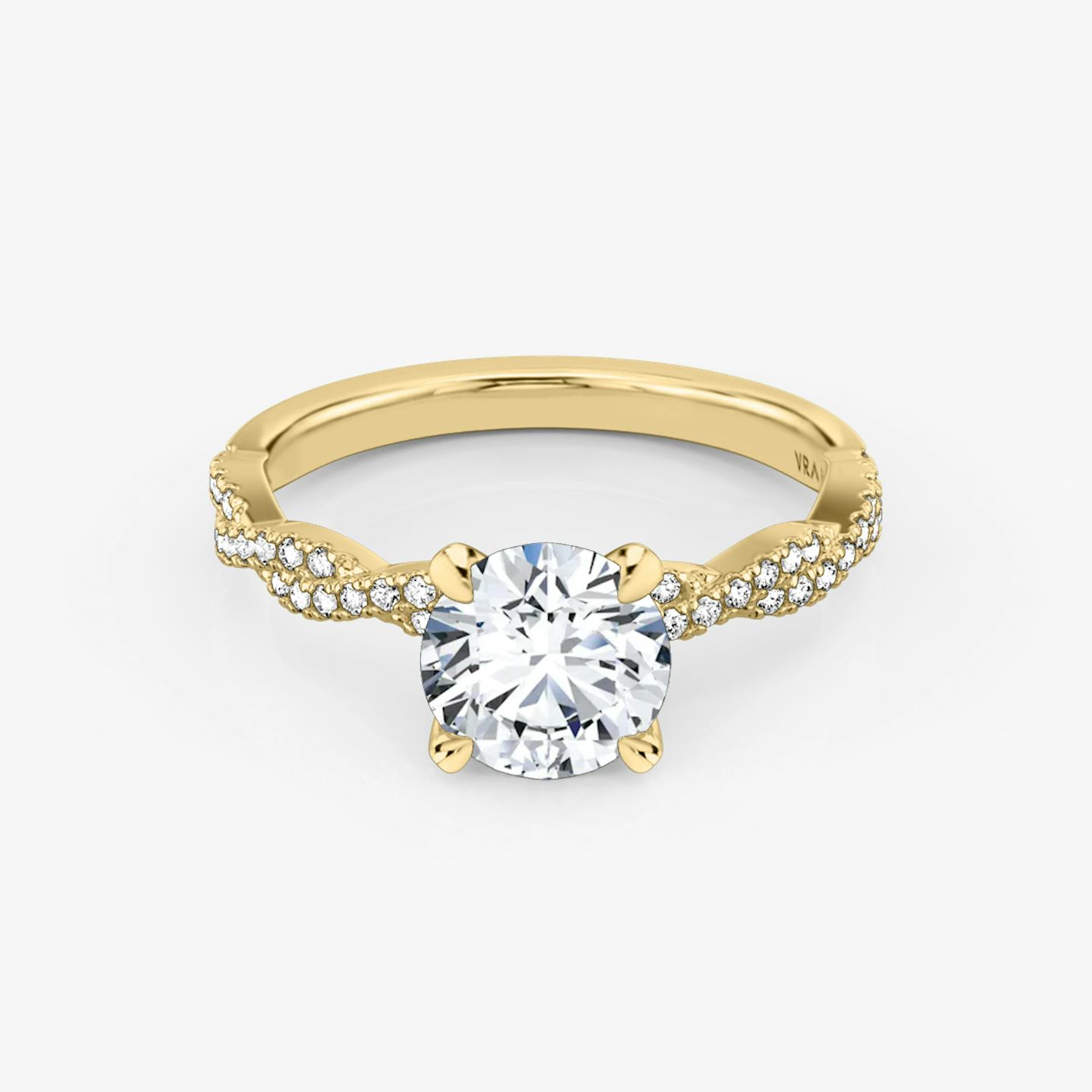 The Twisted Classic | Round Brilliant | 18k | 18k Yellow Gold | Band: Double pavé | Carat weight: 1 | Diamond orientation: vertical