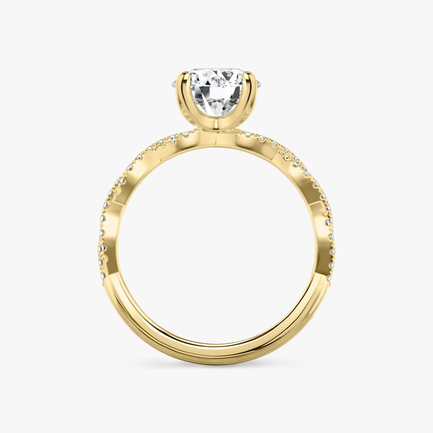 The Twisted Classic | Round Brilliant | 18k | 18k Yellow Gold | Band: Double pavé | Carat weight: See full inventory | Diamond orientation: vertical