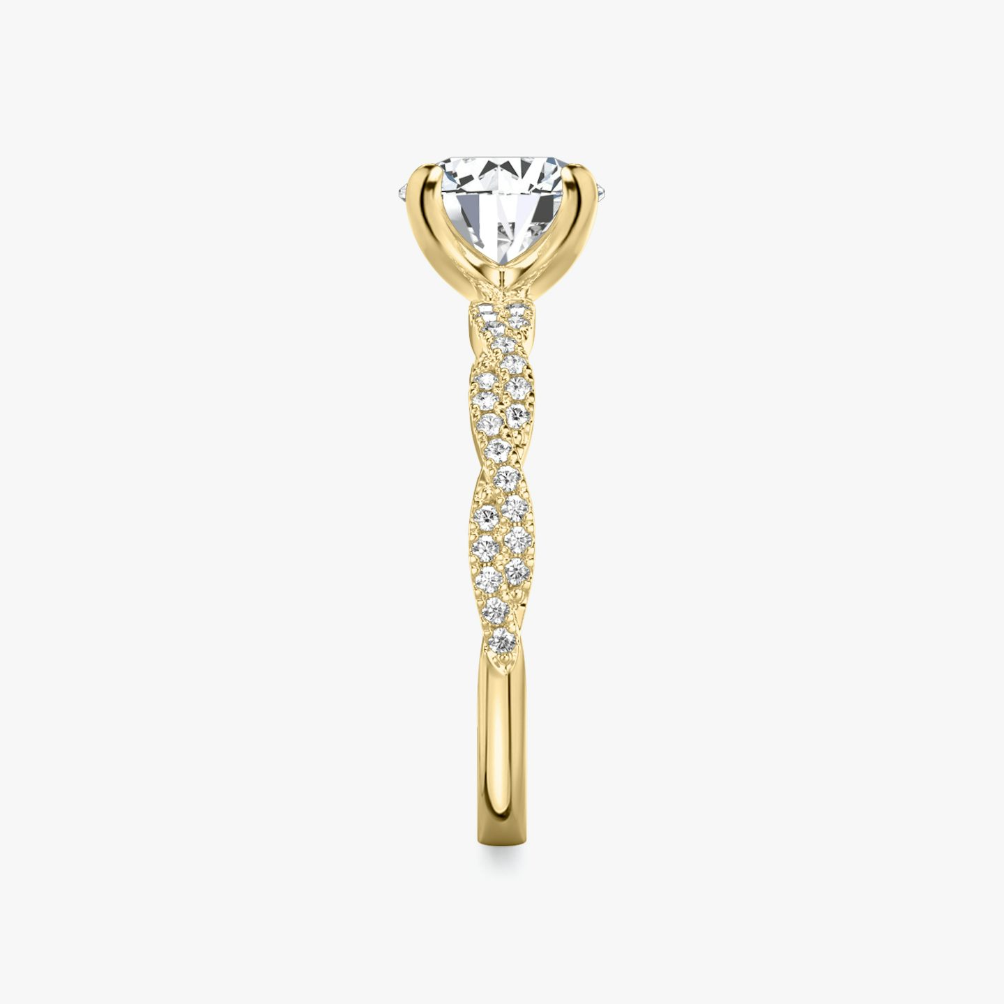 The Twisted Classic | Round Brilliant | 18k | 18k Yellow Gold | Band: Double pavé | Carat weight: 2 | Diamond orientation: vertical