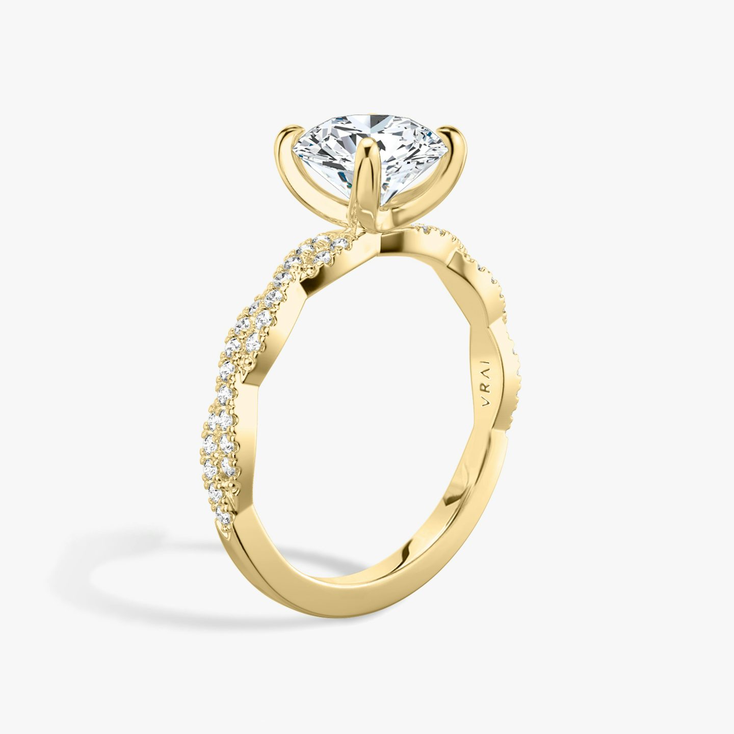 The Twisted Classic | Round Brilliant | 18k | 18k Yellow Gold | Band: Double pavé | Carat weight: See full inventory | Diamond orientation: vertical