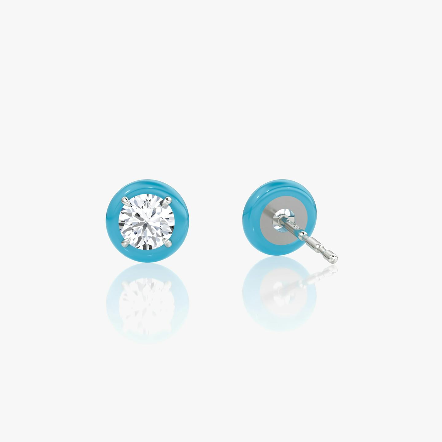 Aura Solitaire Studs | Round Brilliant | Sterling Silver | Ceramic color: Turquoise