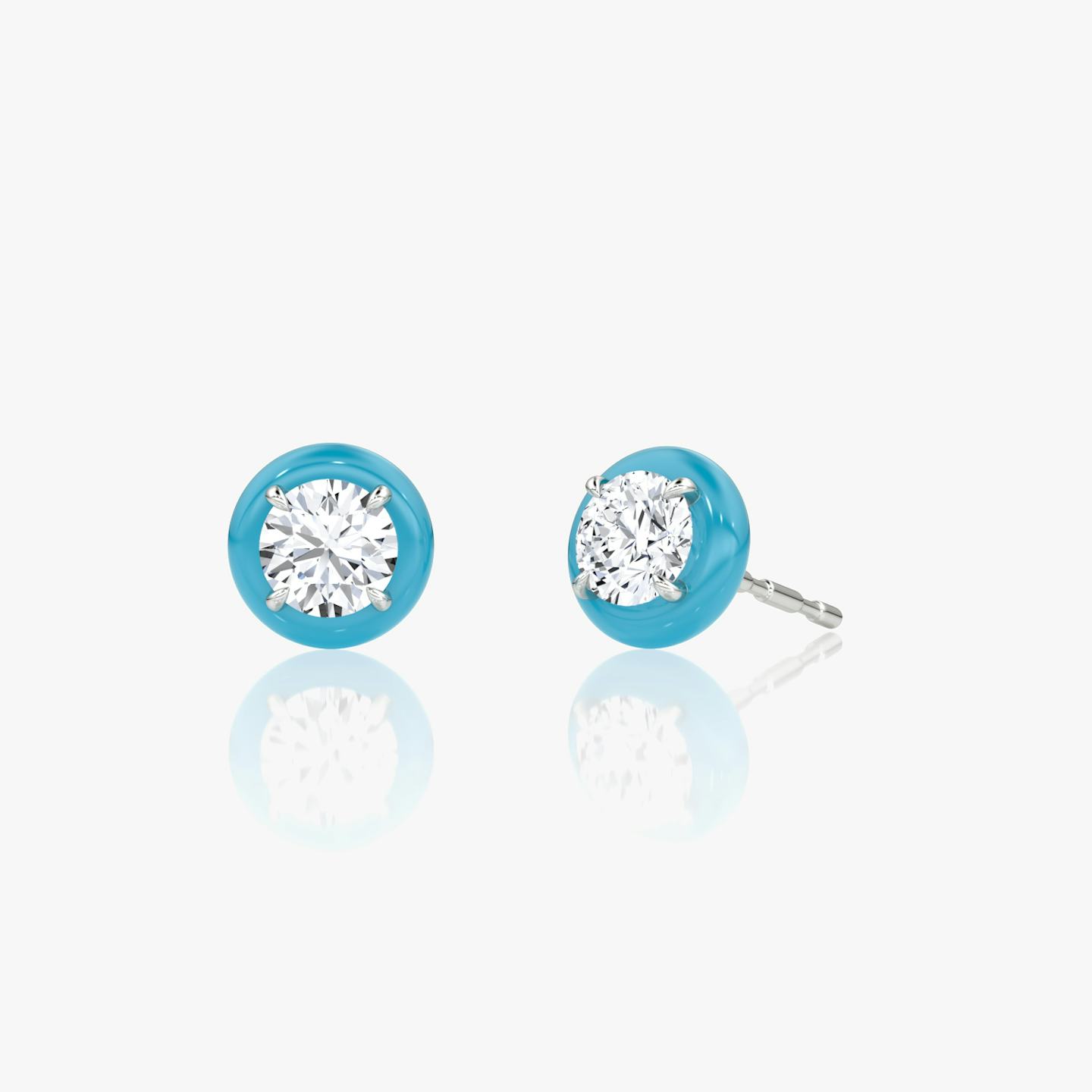 Aura Solitaire Studs | Round Brilliant | Sterling Silver | Ceramic color: Turquoise