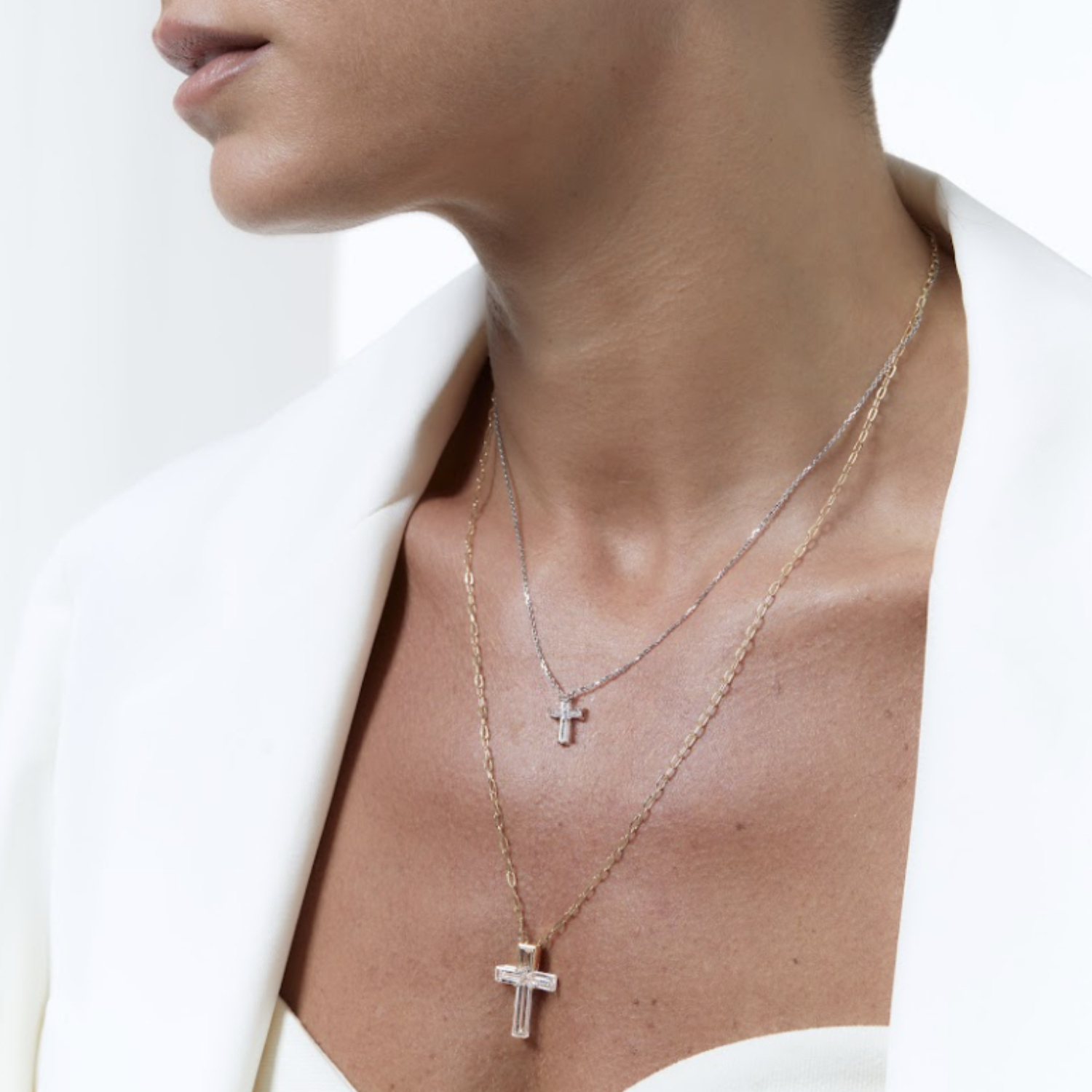 Petite white gold cross necklace online
