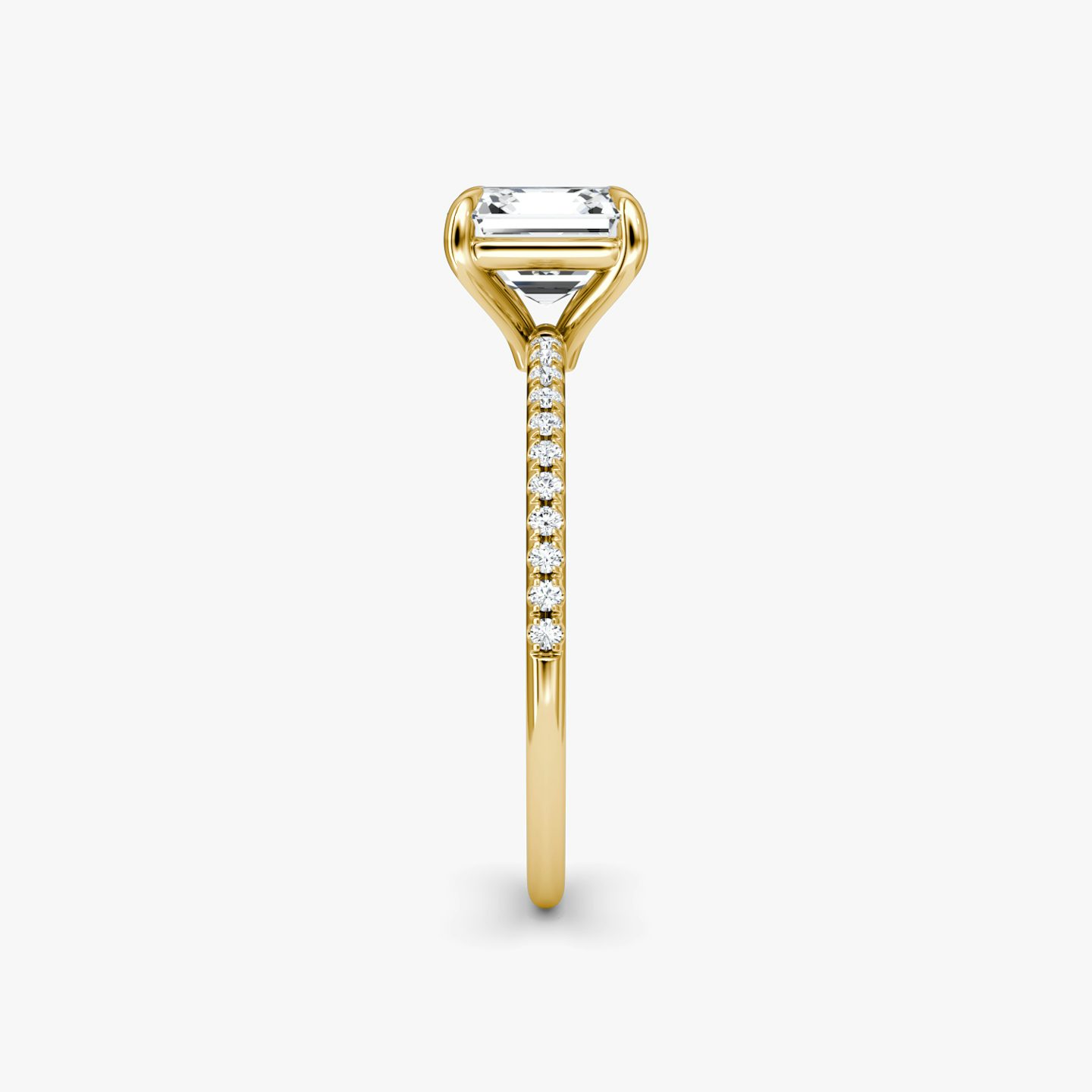 The Petite 4-Prong Solitaire | Asscher | 18k | 18k Yellow Gold | Band: Pavé | Diamond orientation: vertical | Carat weight: See full inventory