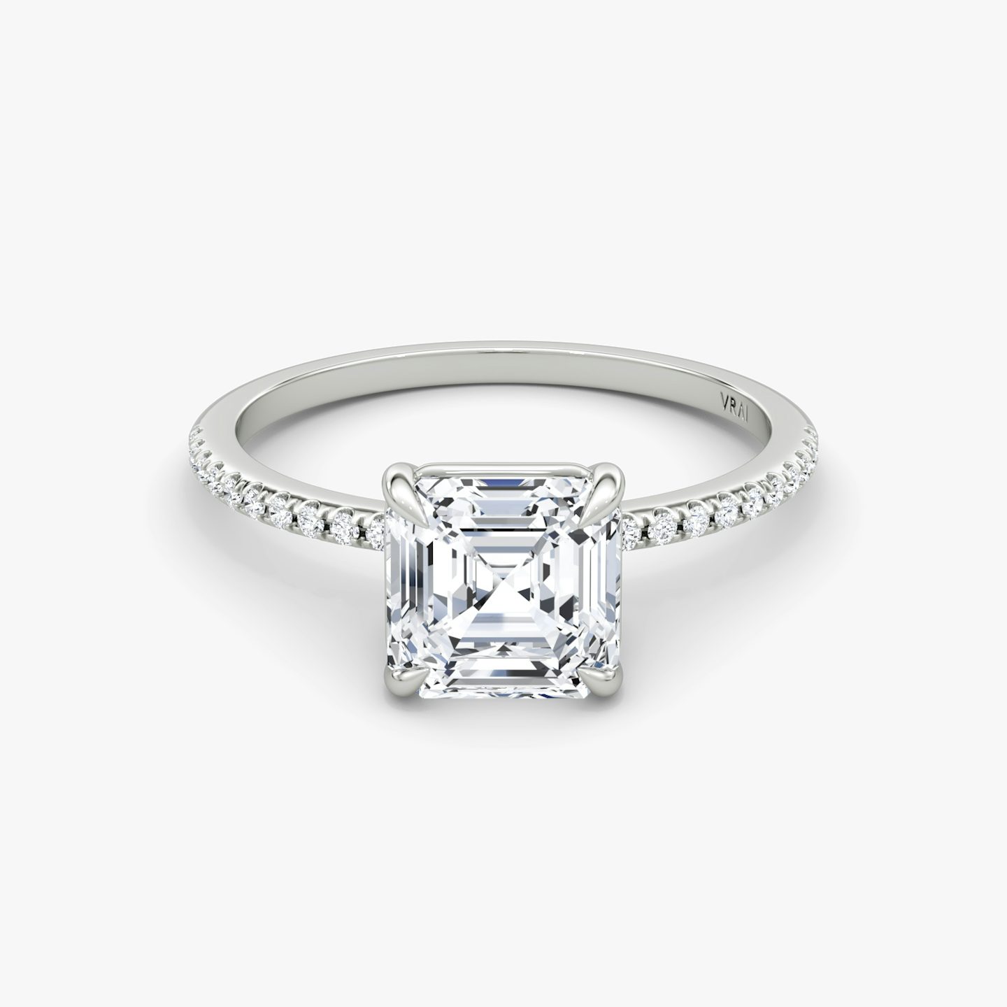 The Petite 4-Prong Solitaire | Asscher | 18k | 18k White Gold | Band: Pavé | Diamond orientation: vertical | Carat weight: See full inventory