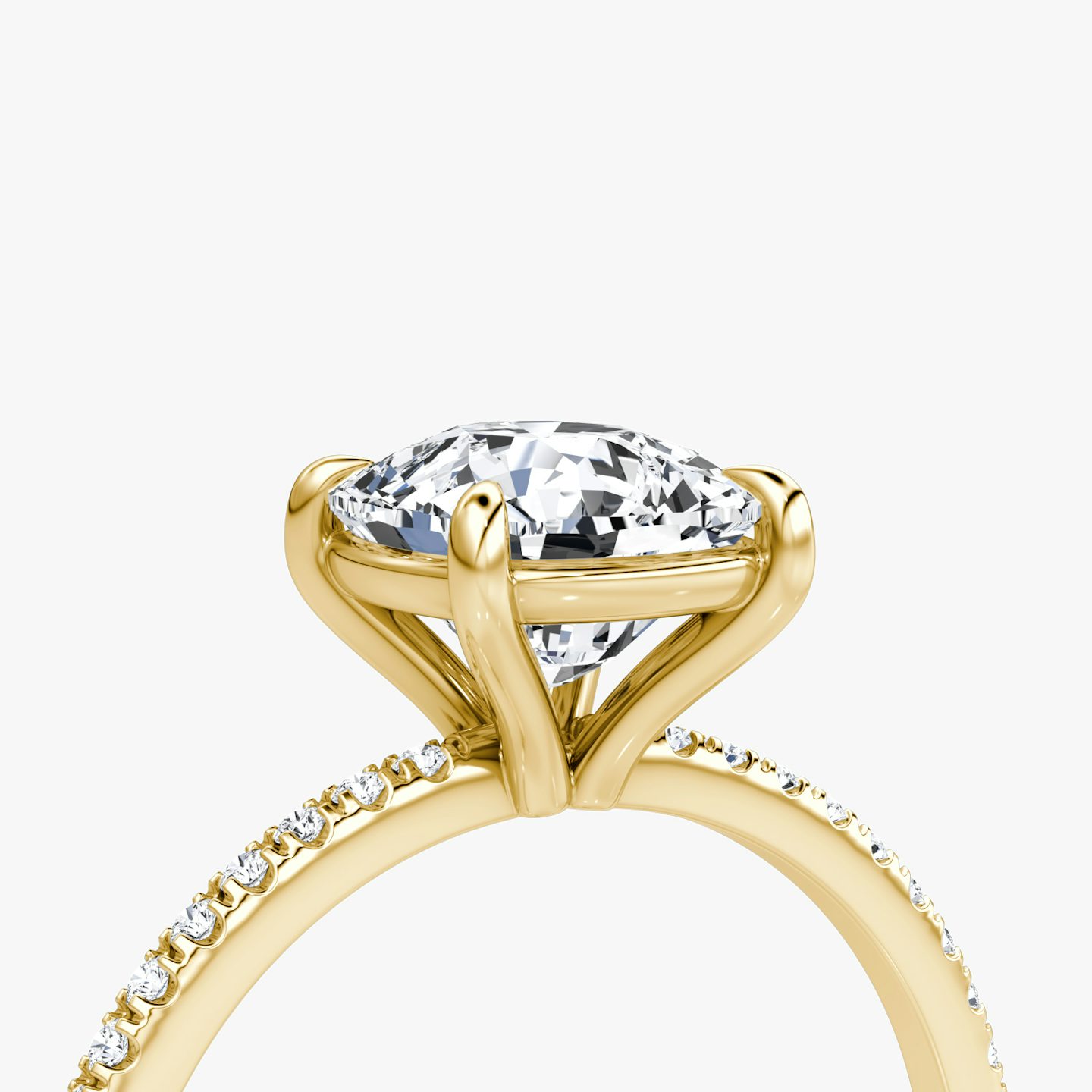 The Petite 4-Prong Solitaire | Pavé Cushion | 18k | 18k Yellow Gold | Band: Pavé | Diamond orientation: vertical | Carat weight: See full inventory