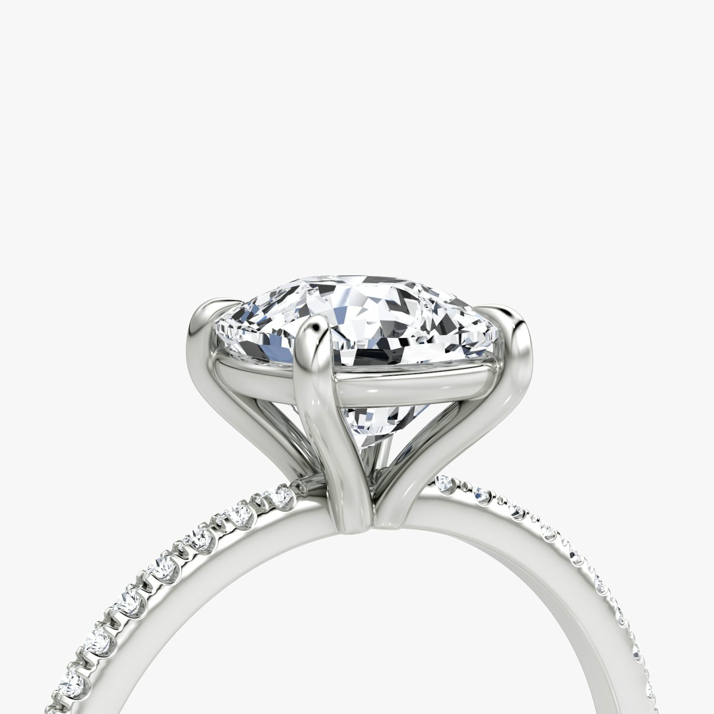 The Petite 4-Prong Solitaire | Pavé Cushion | 18k | 18k White Gold | Band: Pavé | Diamond orientation: vertical | Carat weight: See full inventory