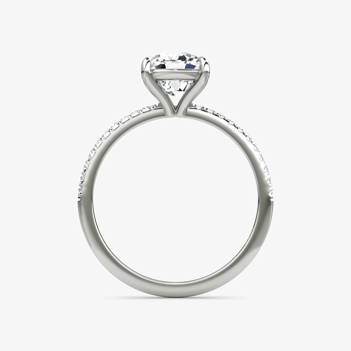 The Petite 4-Prong Solitaire | Pavé Cushion | 18k | 18k White Gold | Band: Pavé | Diamond orientation: vertical | Carat weight: See full inventory