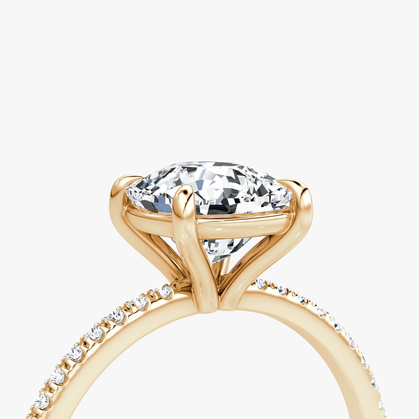 The Petite 4-Prong Solitaire | Pavé Cushion | 14k | 14k Rose Gold | Band: Pavé | Diamond orientation: vertical | Carat weight: See full inventory