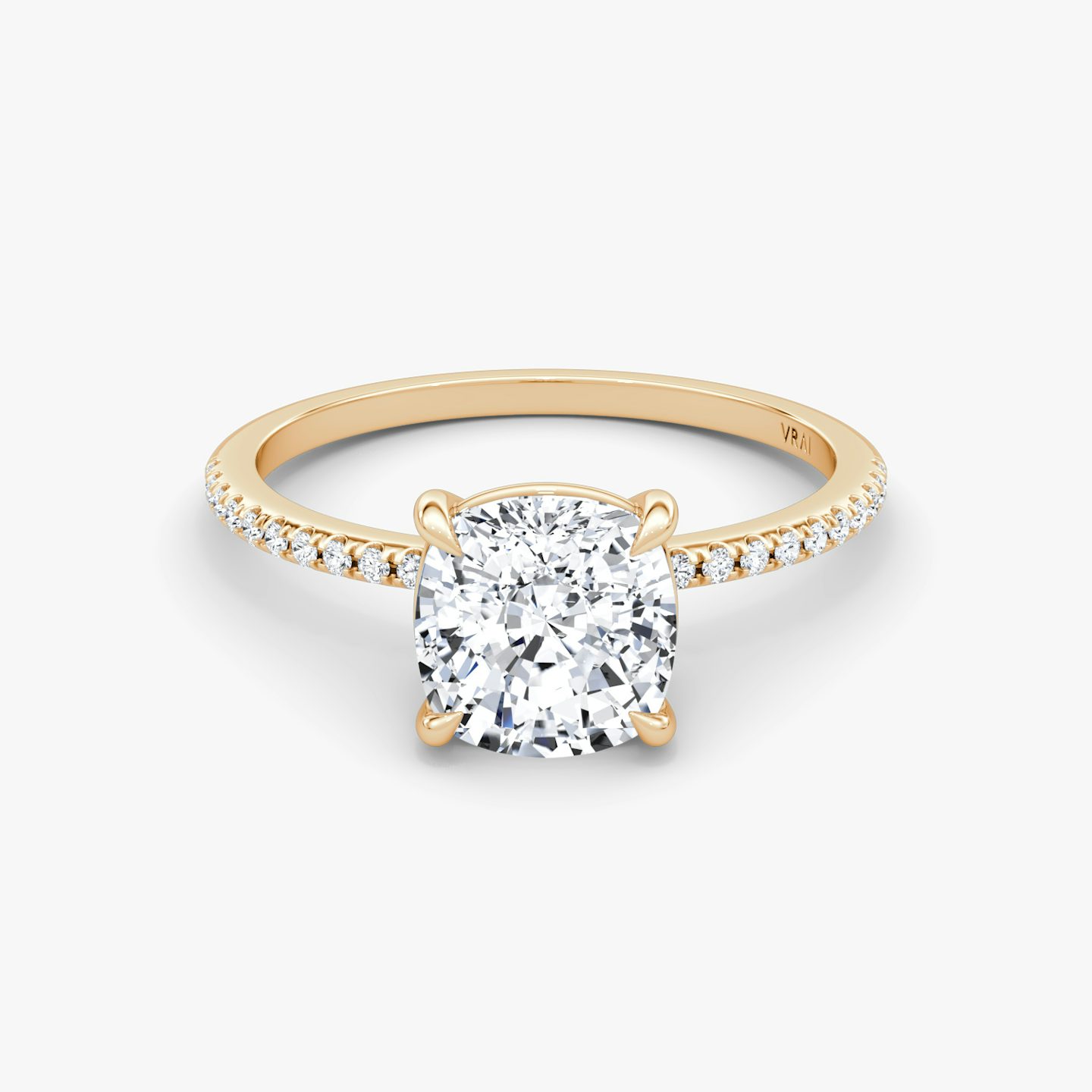 The Petite 4-Prong Solitaire | Pavé Cushion | 14k | 14k Rose Gold | Band: Pavé | Diamond orientation: vertical | Carat weight: See full inventory