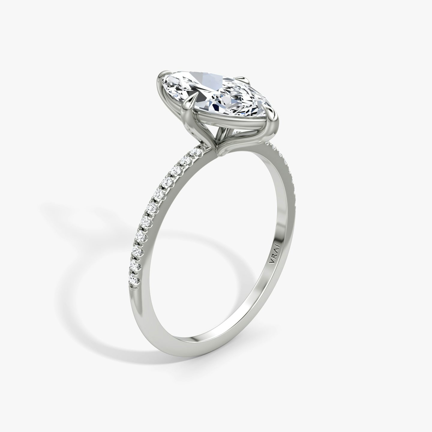 The Petite 4-Prong Solitaire | Pavé Marquise | 18k | 18k White Gold | Band: Pavé | Diamond orientation: vertical | Carat weight: See full inventory