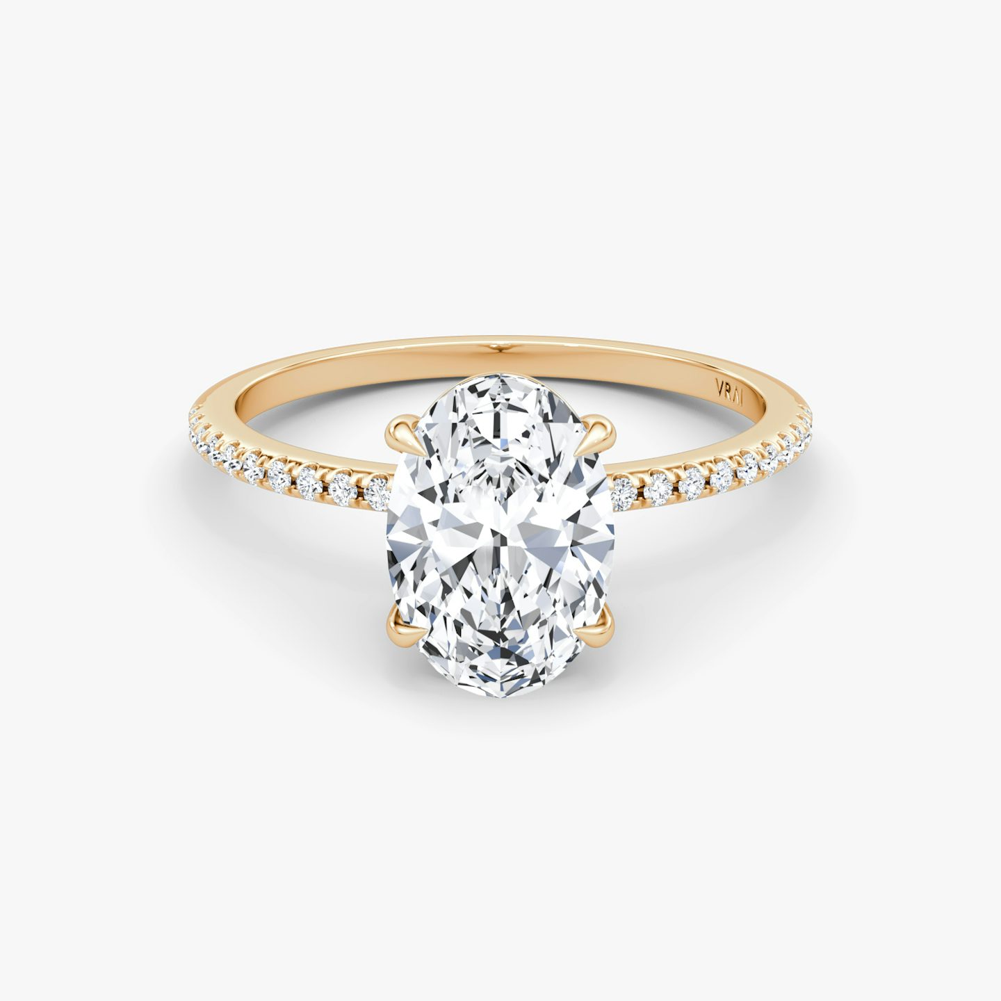The Petite 4-Prong Solitaire | Oval | 14k | 14k Rose Gold | Band: Pavé | Diamond orientation: vertical | Carat weight: See full inventory