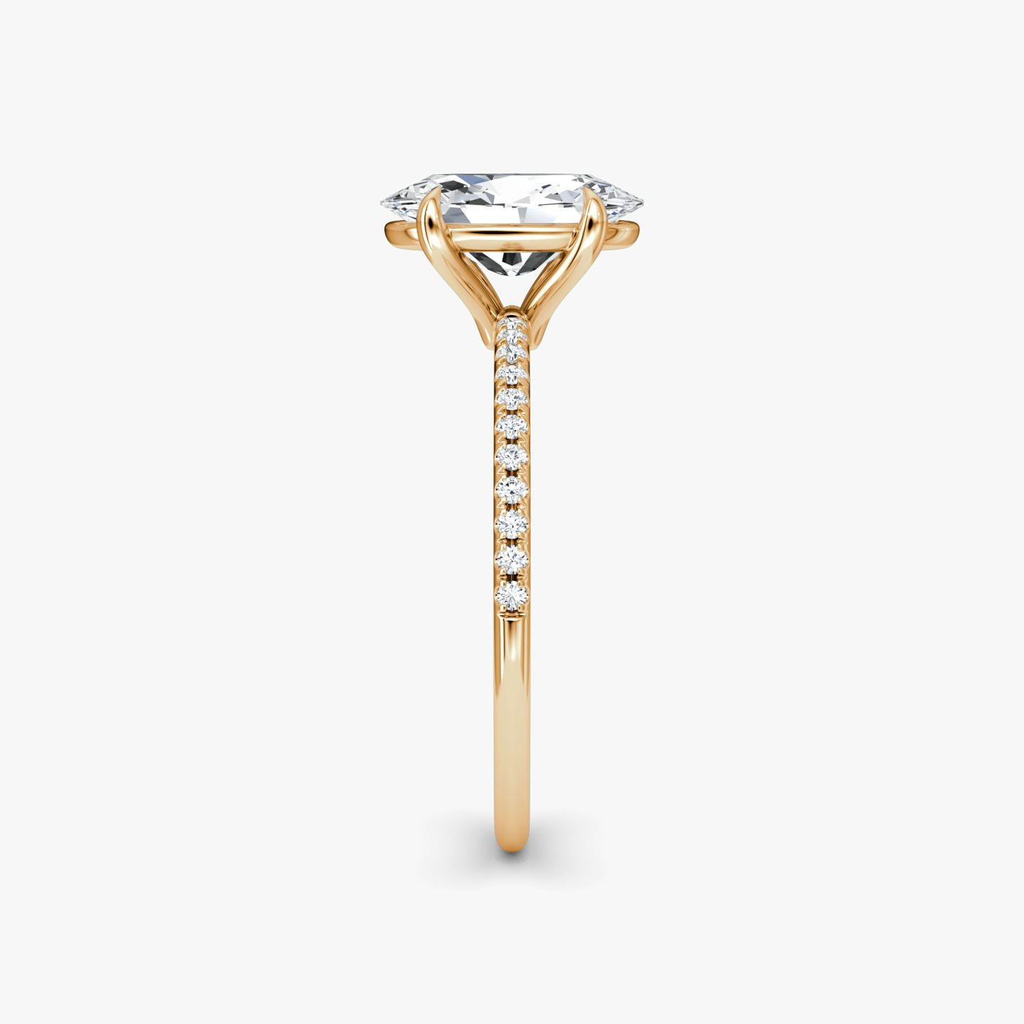 The Petite 4-Prong Solitaire | Oval | 14k | 14k Rose Gold | Band: Pavé | Diamond orientation: vertical | Carat weight: See full inventory