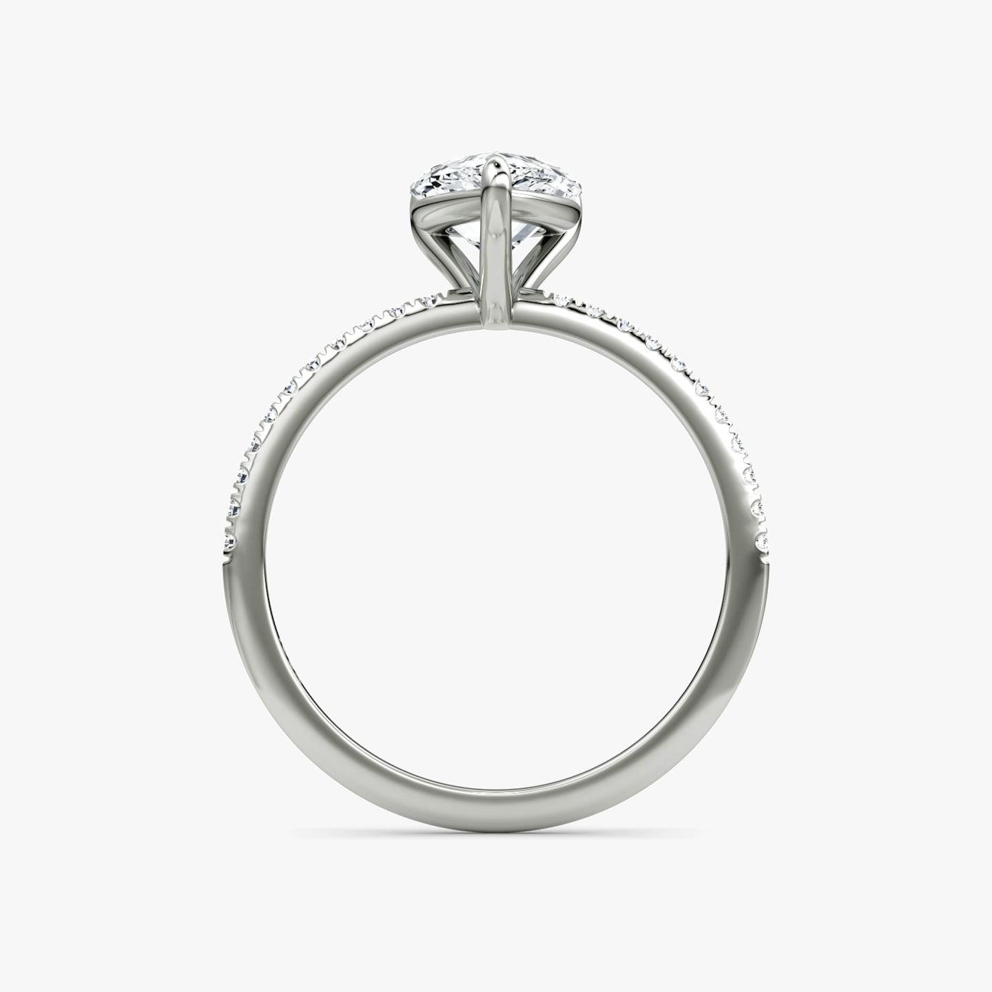 The Petite 4-Prong Solitaire | Pear | Platinum | Band: Pavé | Diamond orientation: vertical | Carat weight: See full inventory