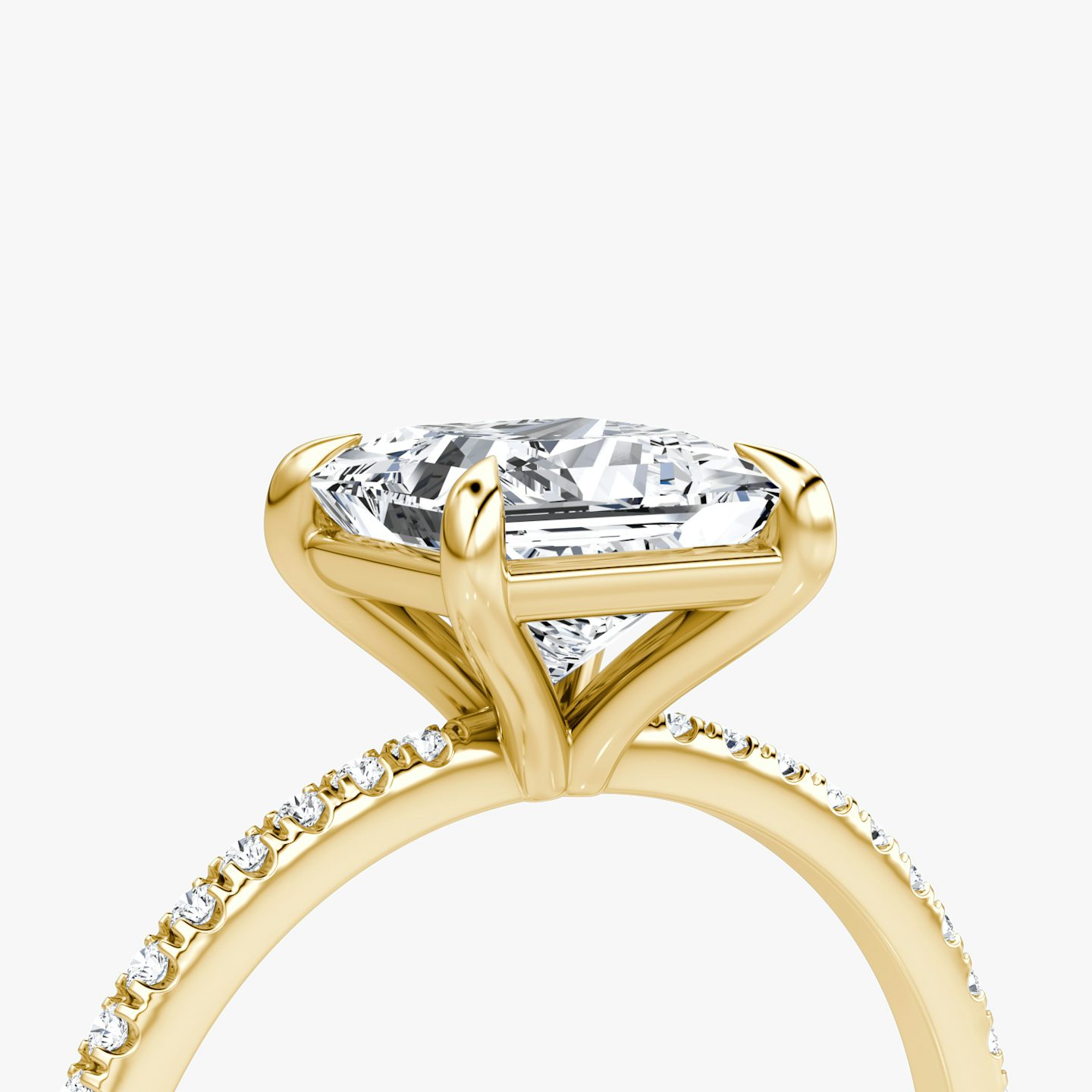 The Petite 4-Prong Solitaire | Princess | 18k | 18k Yellow Gold | Band: Pavé | Diamond orientation: vertical | Carat weight: See full inventory